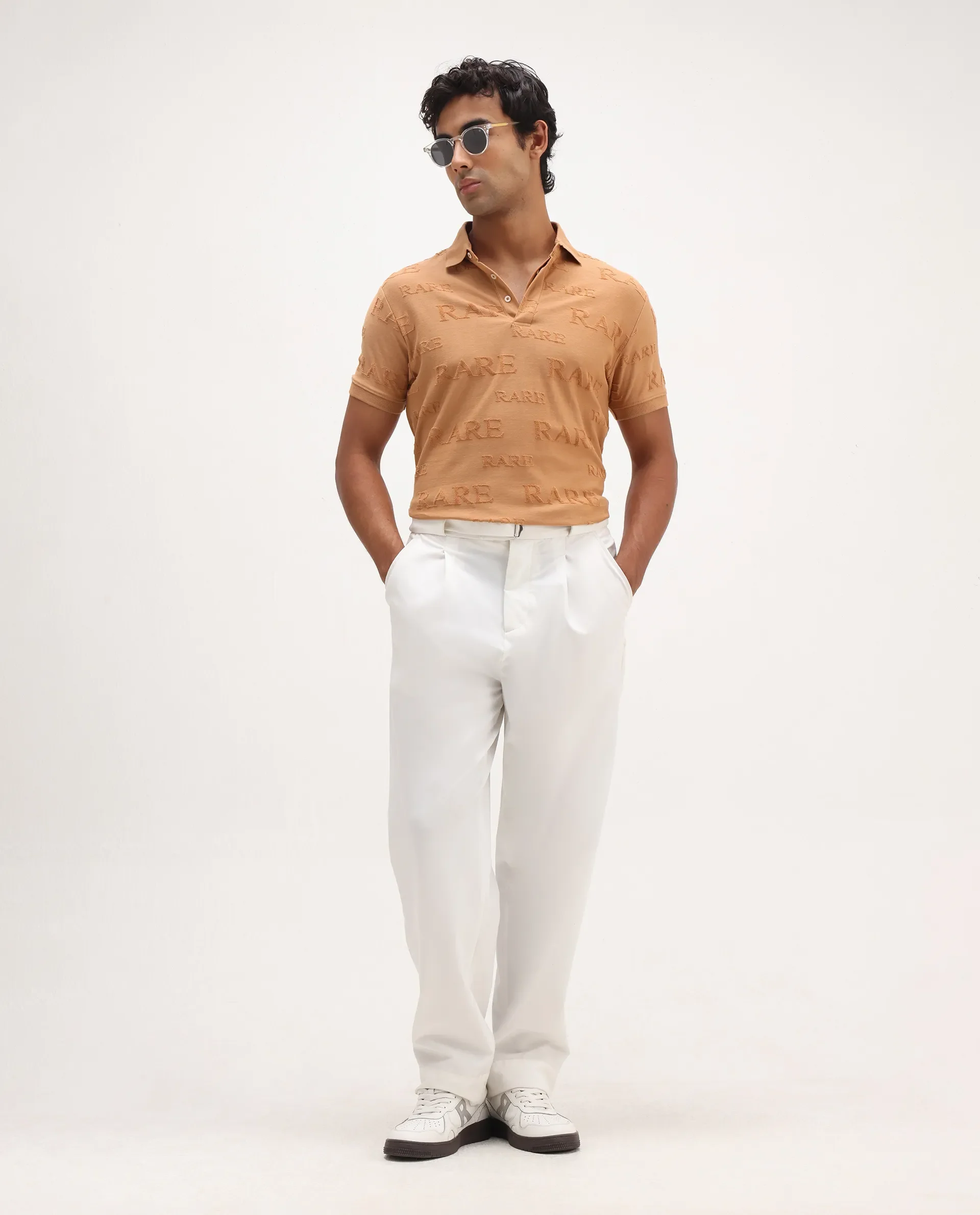 Rare Rabbit Men's Gesset-1 Mustard Cotton Jacquard Regular Fit Half Sleeve Polo - Image 2