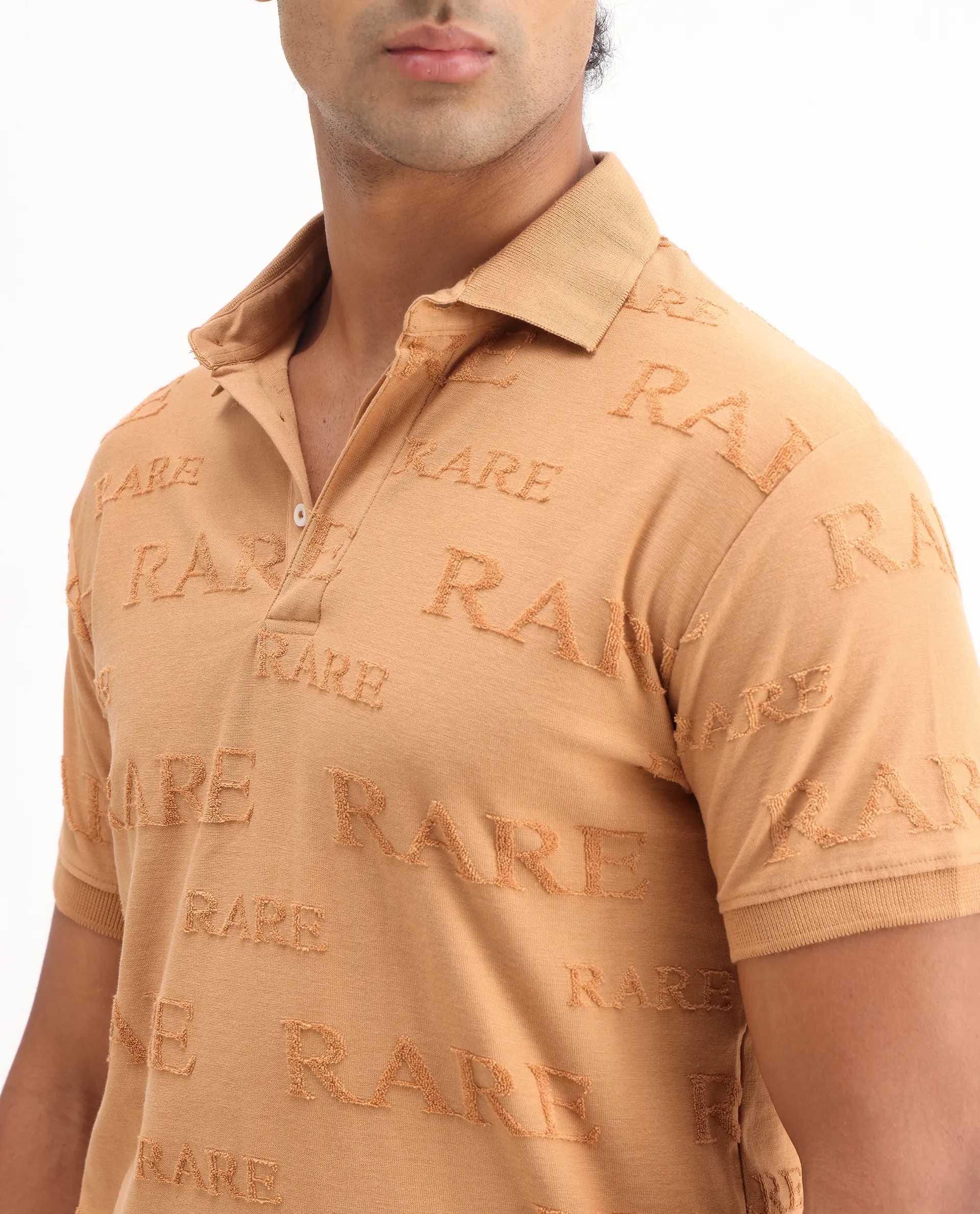 Rare Rabbit Men's Gesset-1 Mustard Cotton Jacquard Regular Fit Half Sleeve Polo - Image 4