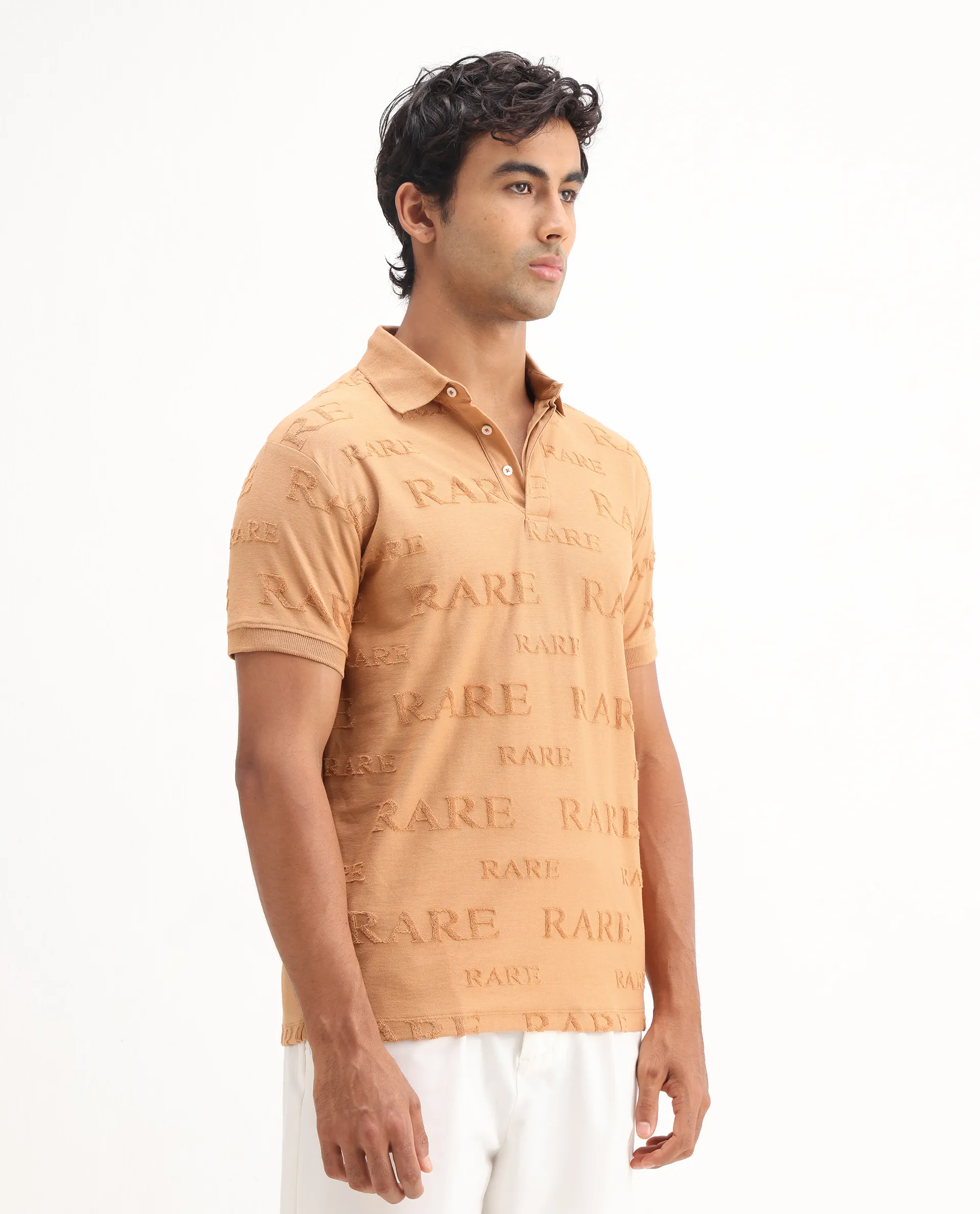 Rare Rabbit Men's Gesset-1 Mustard Cotton Jacquard Regular Fit Half Sleeve Polo - Image 6