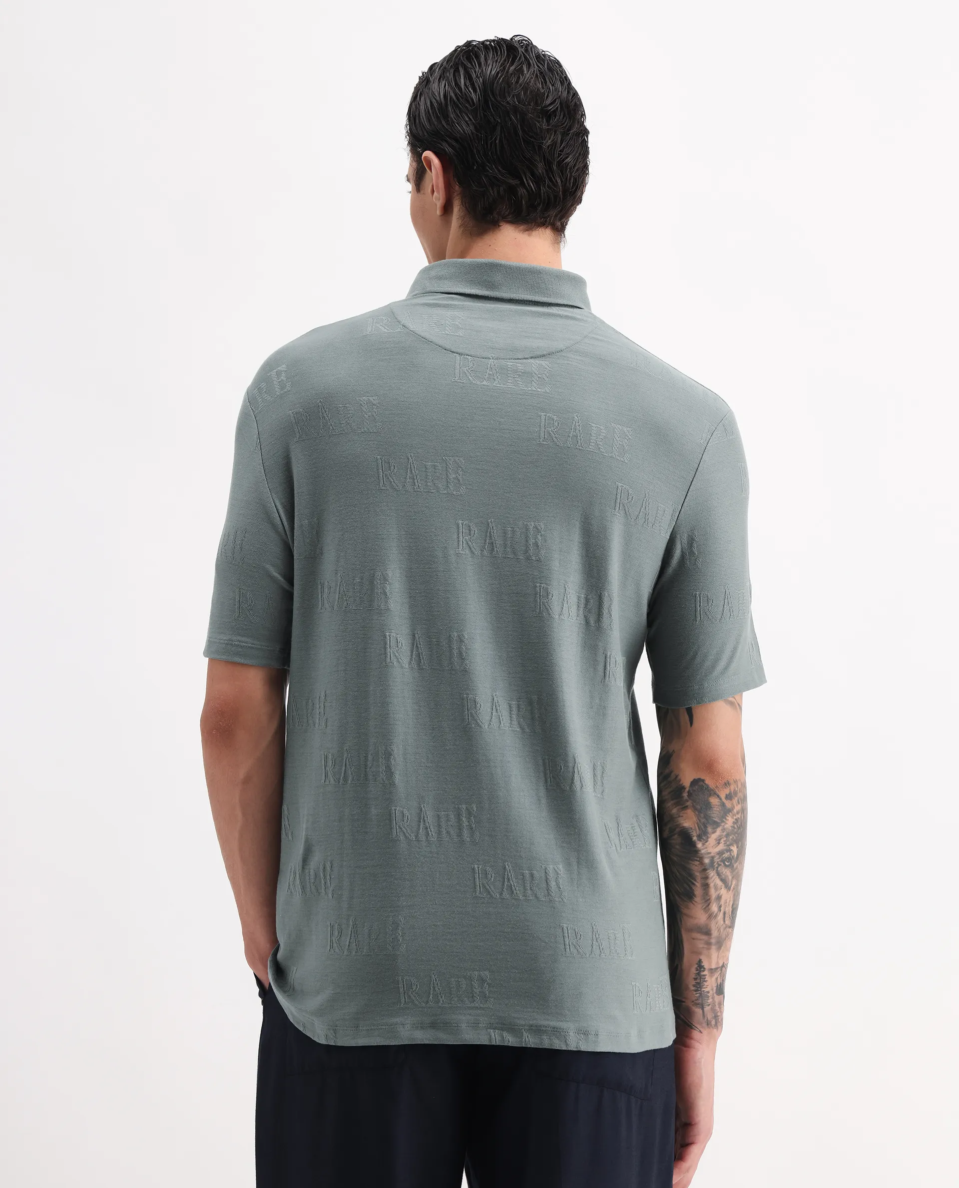 Rare Rabbit Men's Gesset 2 Green Cotton Blend Jacquard Regular Fit Half Sleeve Polo - Image 7