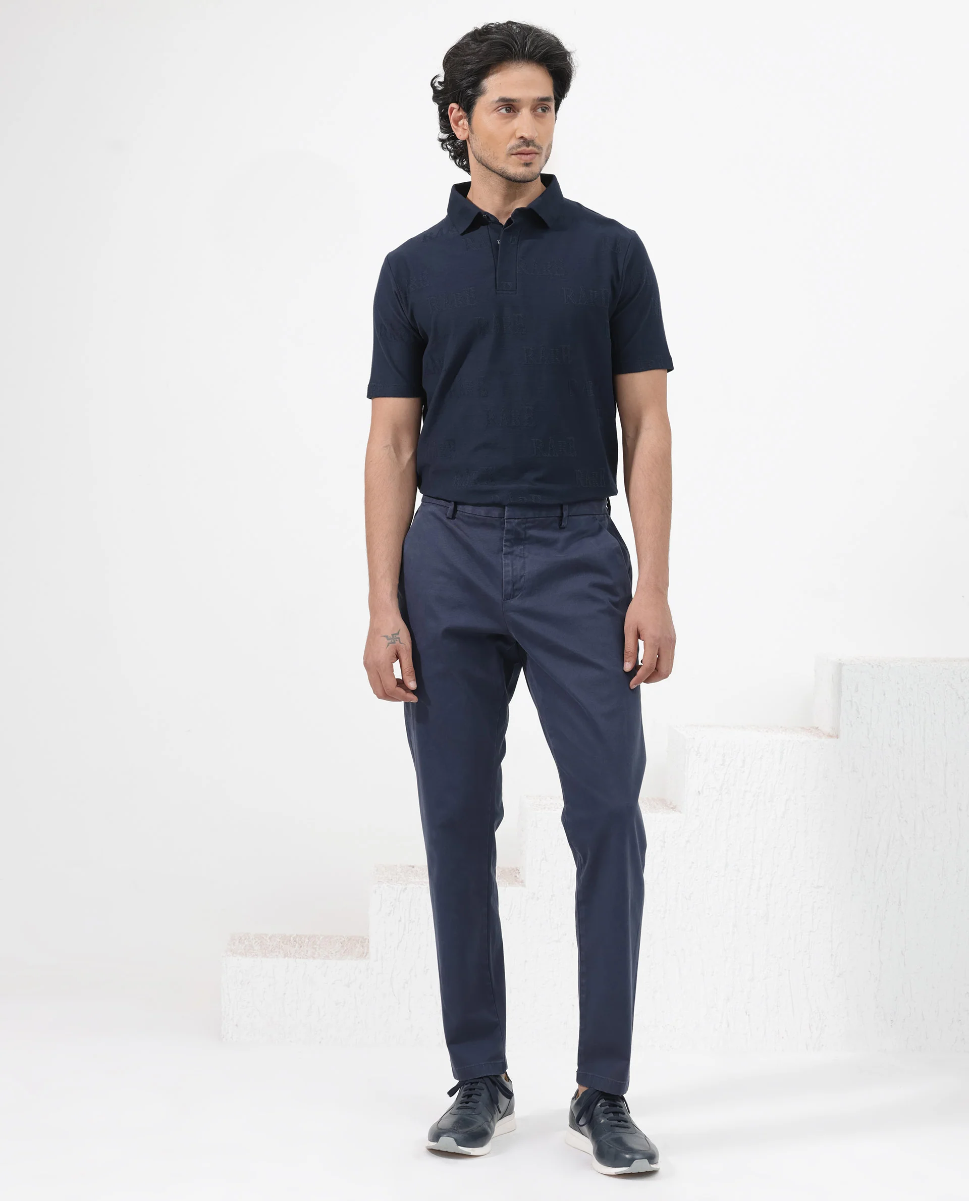 Rare Rabbit Men's Gesset 2 Dusky Navy Cotton Blend Jacquard Regular Fit Half Sleeve Polo - Image 2