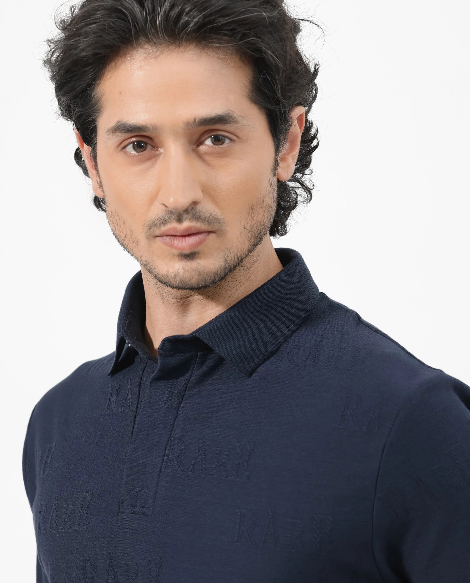 Rare Rabbit Men's Gesset 2 Dusky Navy Cotton Blend Jacquard Regular Fit Half Sleeve Polo - Image 4