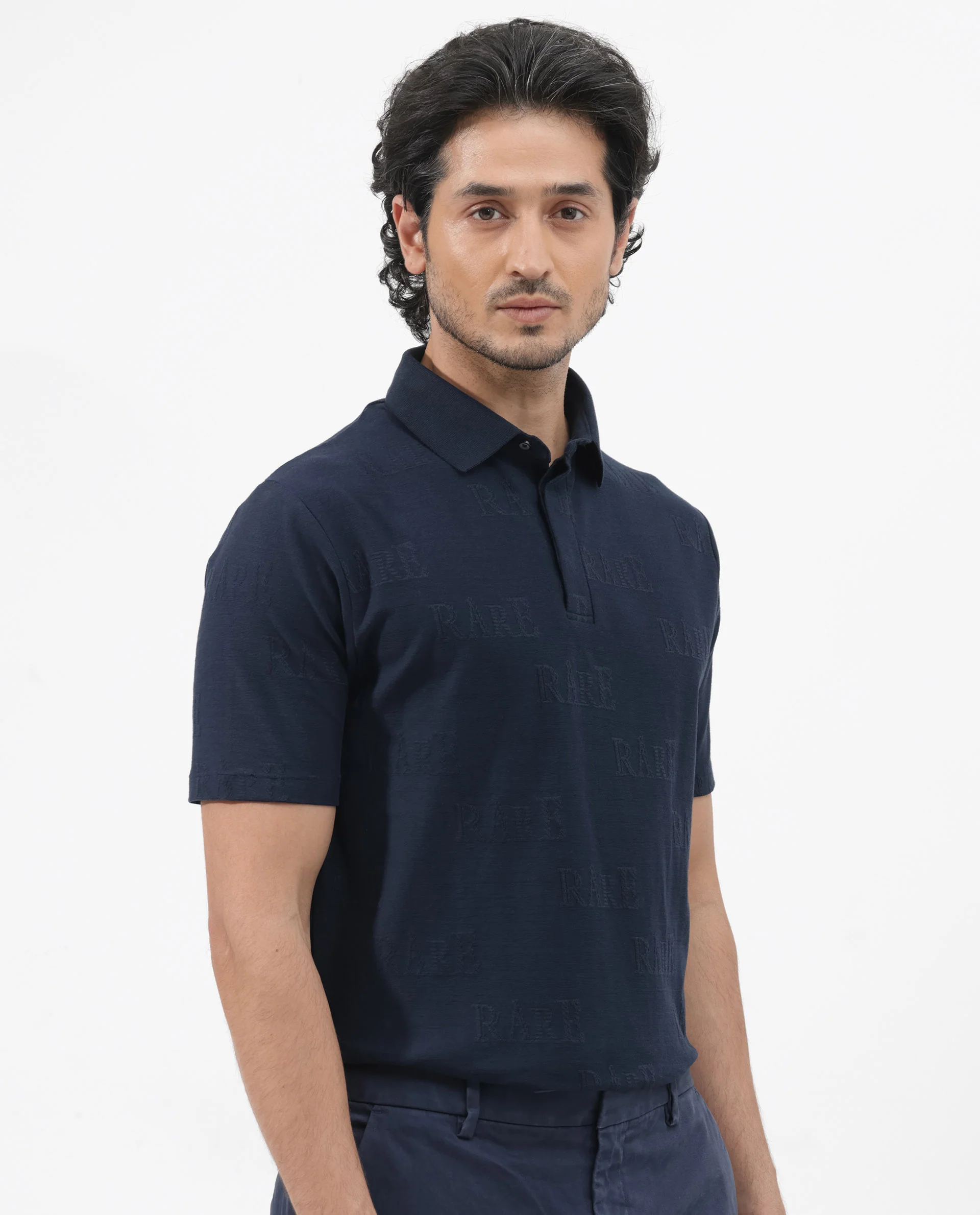 Rare Rabbit Men's Gesset 2 Dusky Navy Cotton Blend Jacquard Regular Fit Half Sleeve Polo - Image 9