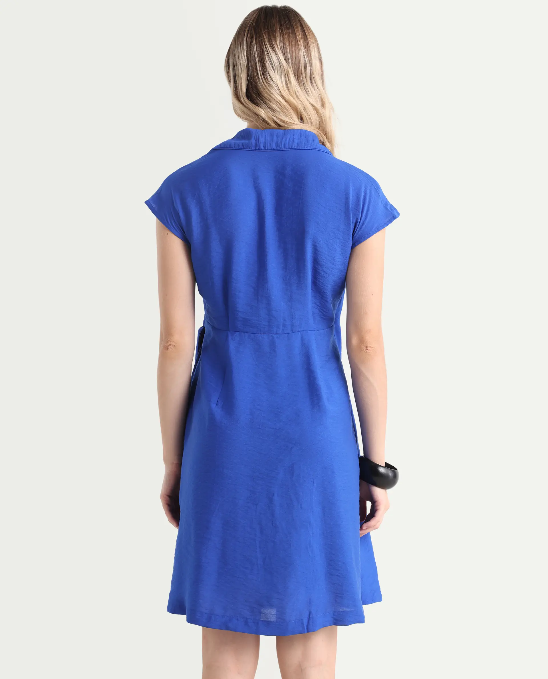 Rareism Women's Gesto Blue Viscose Blend Drop Collar Plain Extended Sleeves Mini Regular Fit Dress - Image 8
