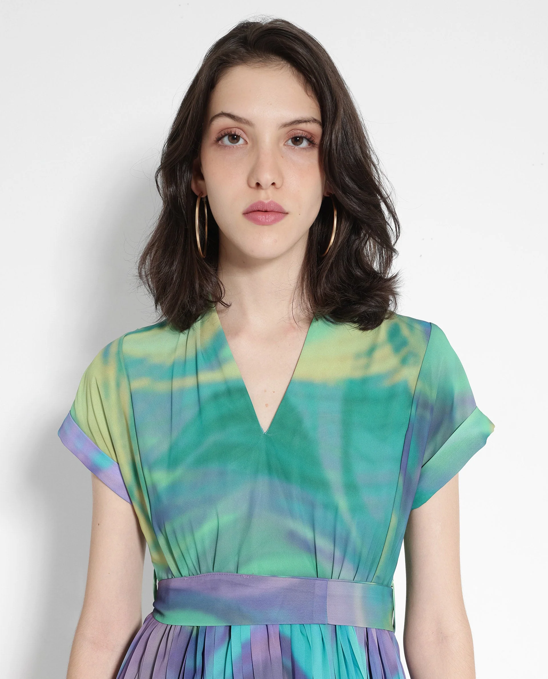 Rareism Women's Gevinson Multi Polyester V-Neck Abstract Print Extended Sleeves Midi Fit And Flare Dress - Image 10