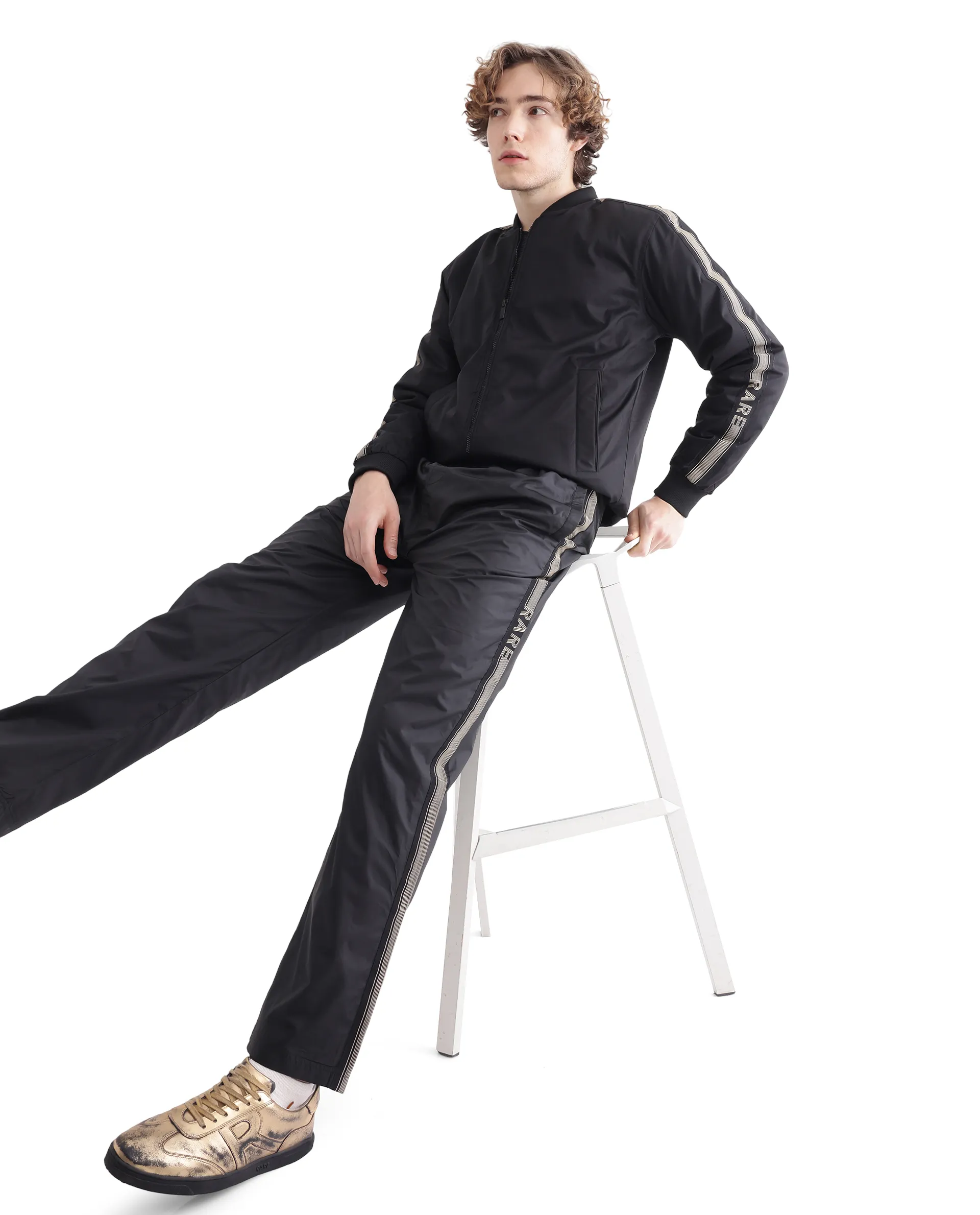 Rare Rabbit Men's Ghana-B Black Cotton Plain Regular Fit Track Pant - Image 3