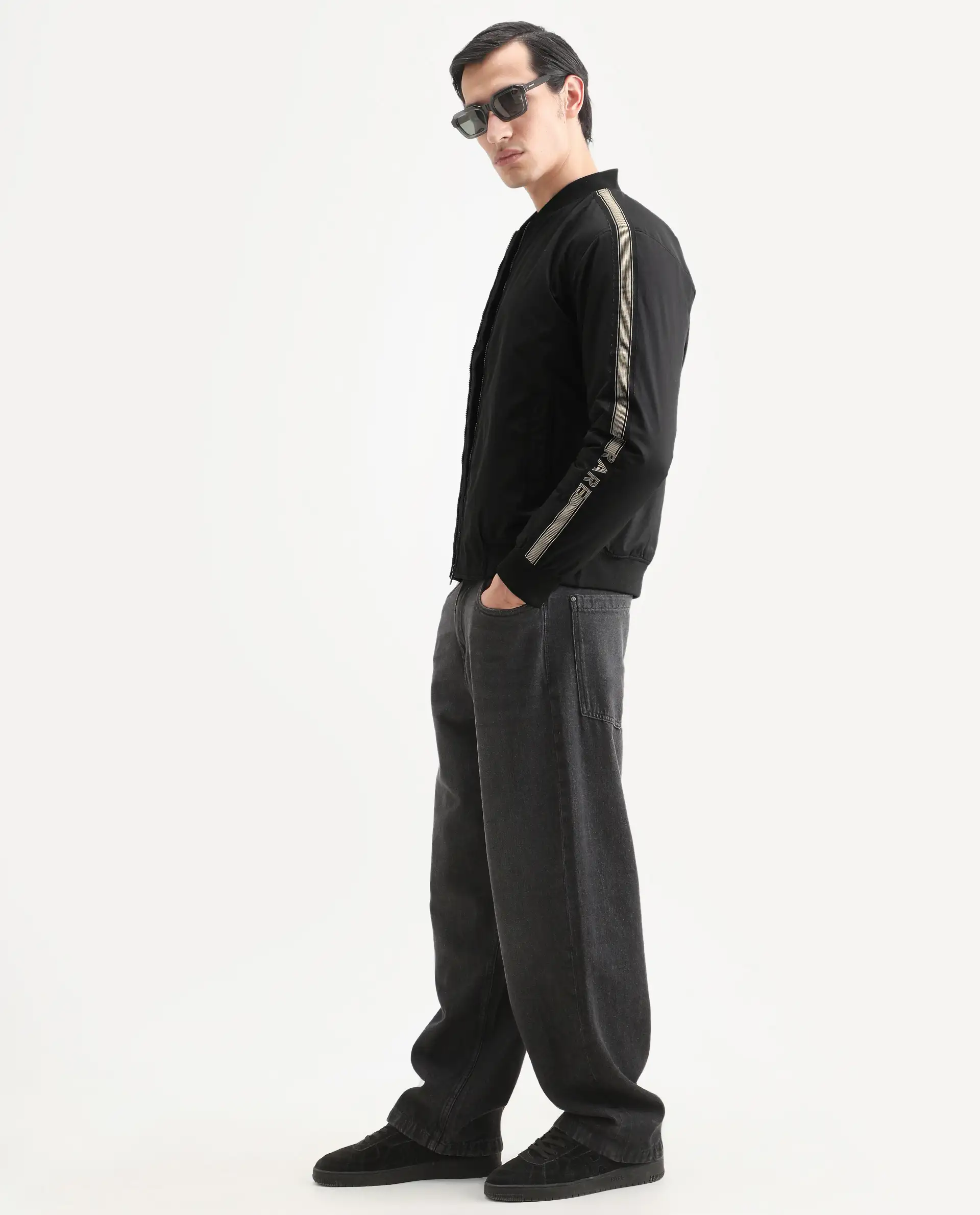 Rare Rabbit Men's Ghana Black Polyester Plain Regular Fit Full Sleeve Ribbed Collar Jacket - Image 2
