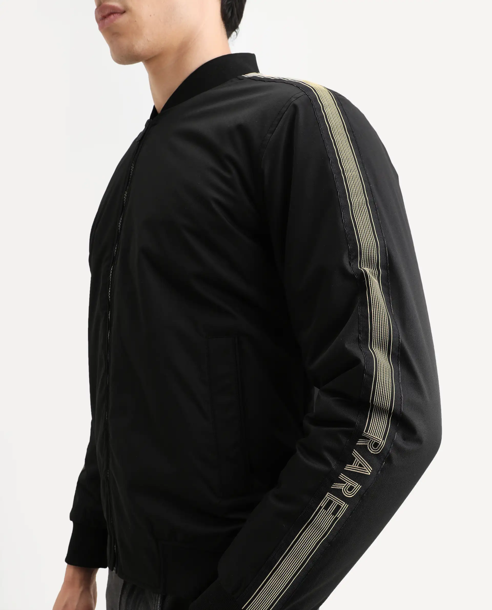 Rare Rabbit Men's Ghana Black Polyester Plain Regular Fit Full Sleeve Ribbed Collar Jacket - Image 4