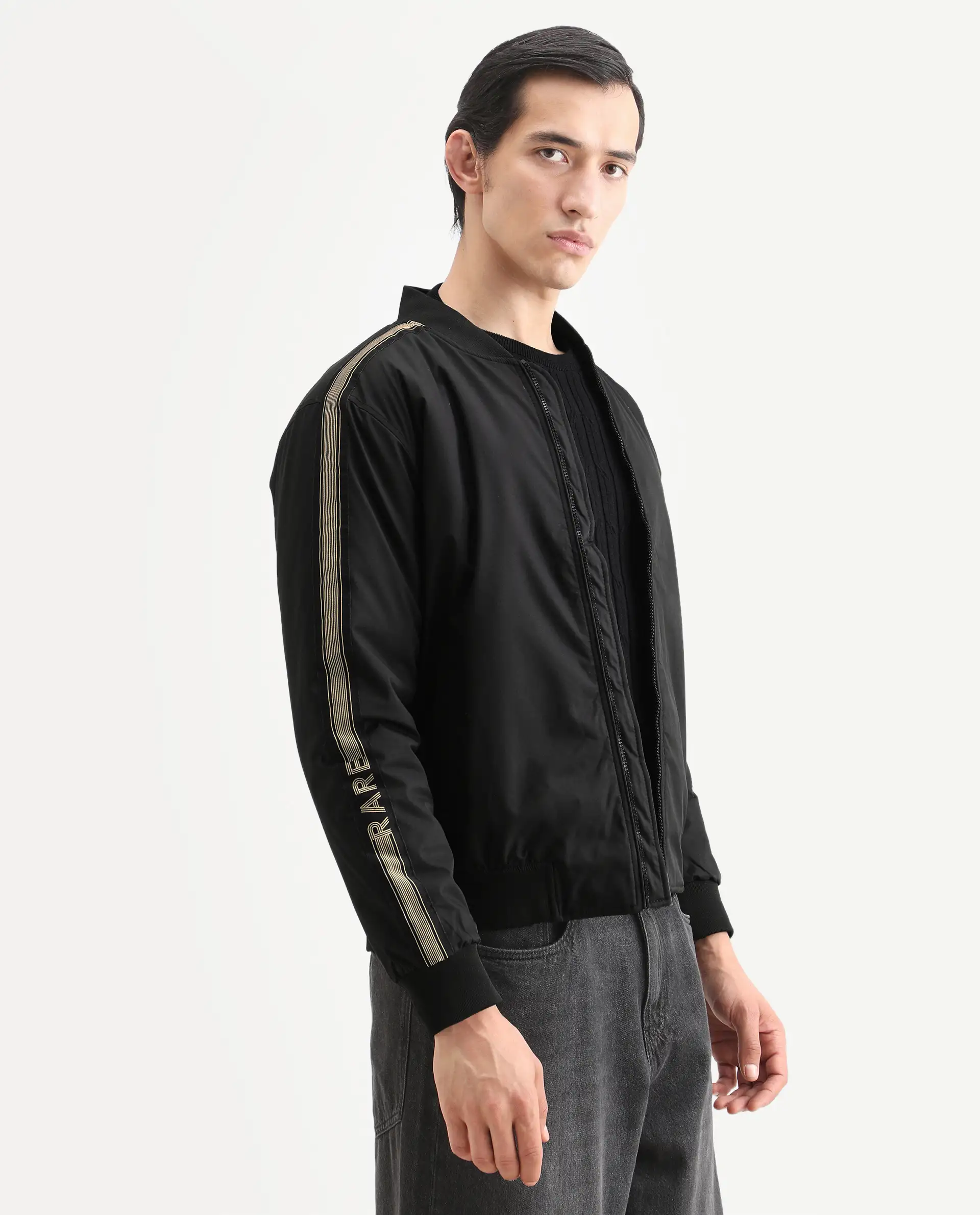 Rare Rabbit Men's Ghana Black Polyester Plain Regular Fit Full Sleeve Ribbed Collar Jacket - Image 6