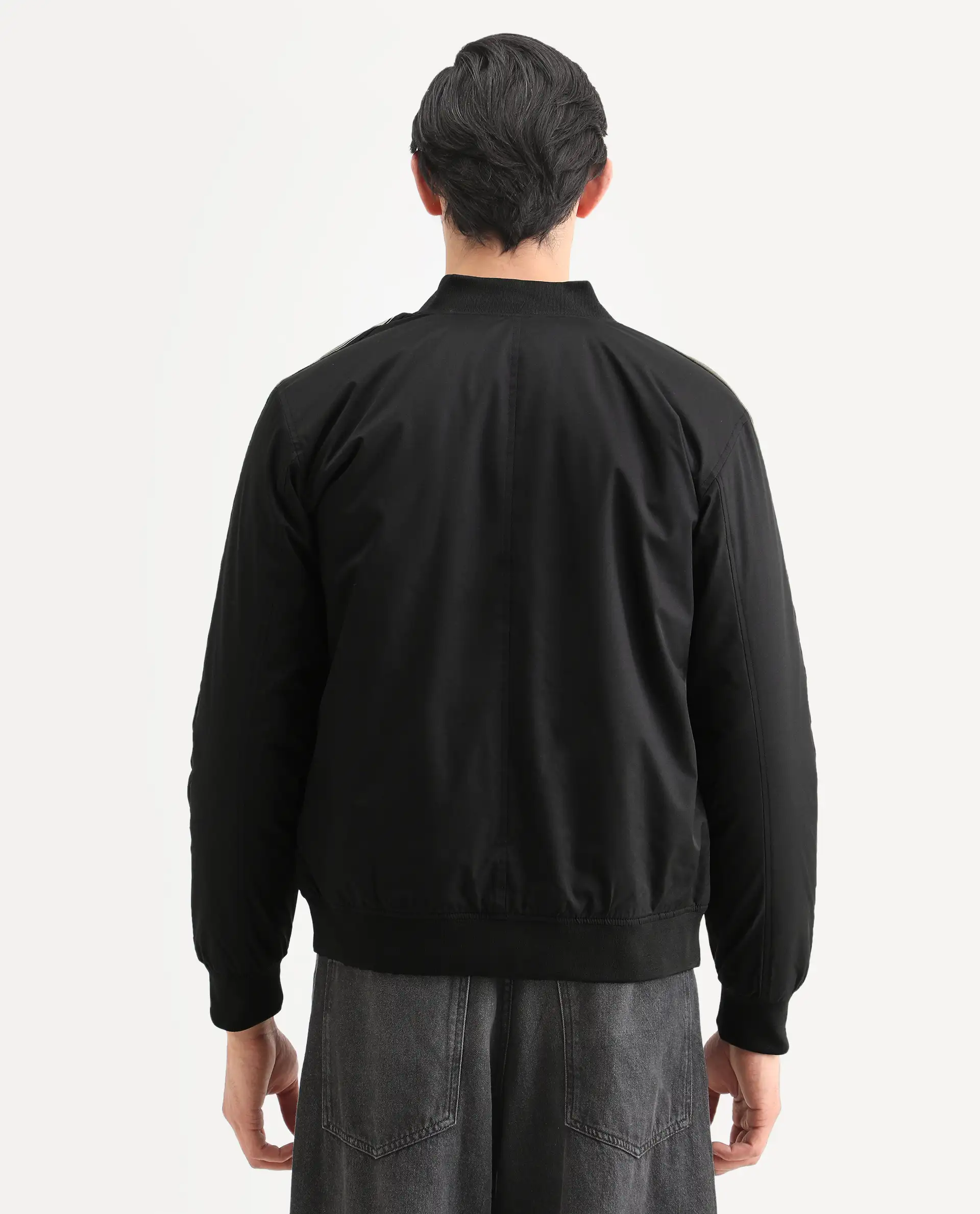 Rare Rabbit Men's Ghana Black Polyester Plain Regular Fit Full Sleeve Ribbed Collar Jacket - Image 7