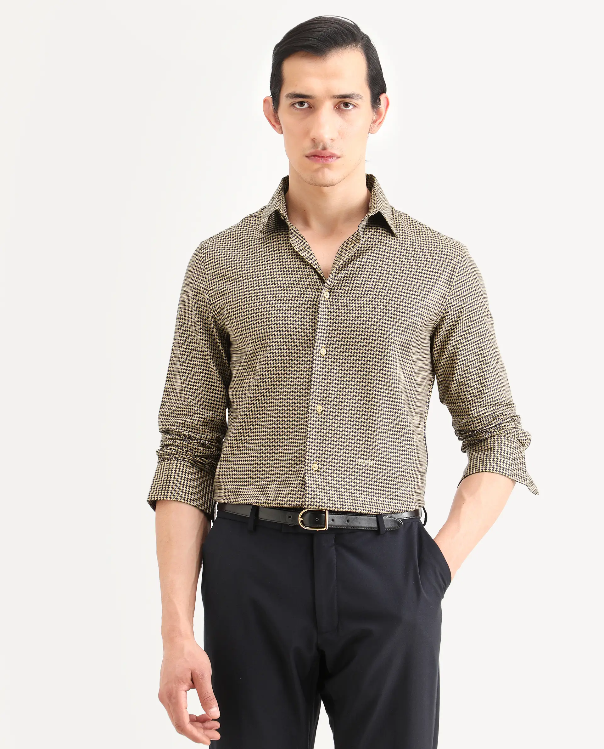 Rare Rabbit Men's Ghesto Light Beige Cotton Fabric Full Sleeve Spread Collar Regular Fit Checked Shirt - Image 4