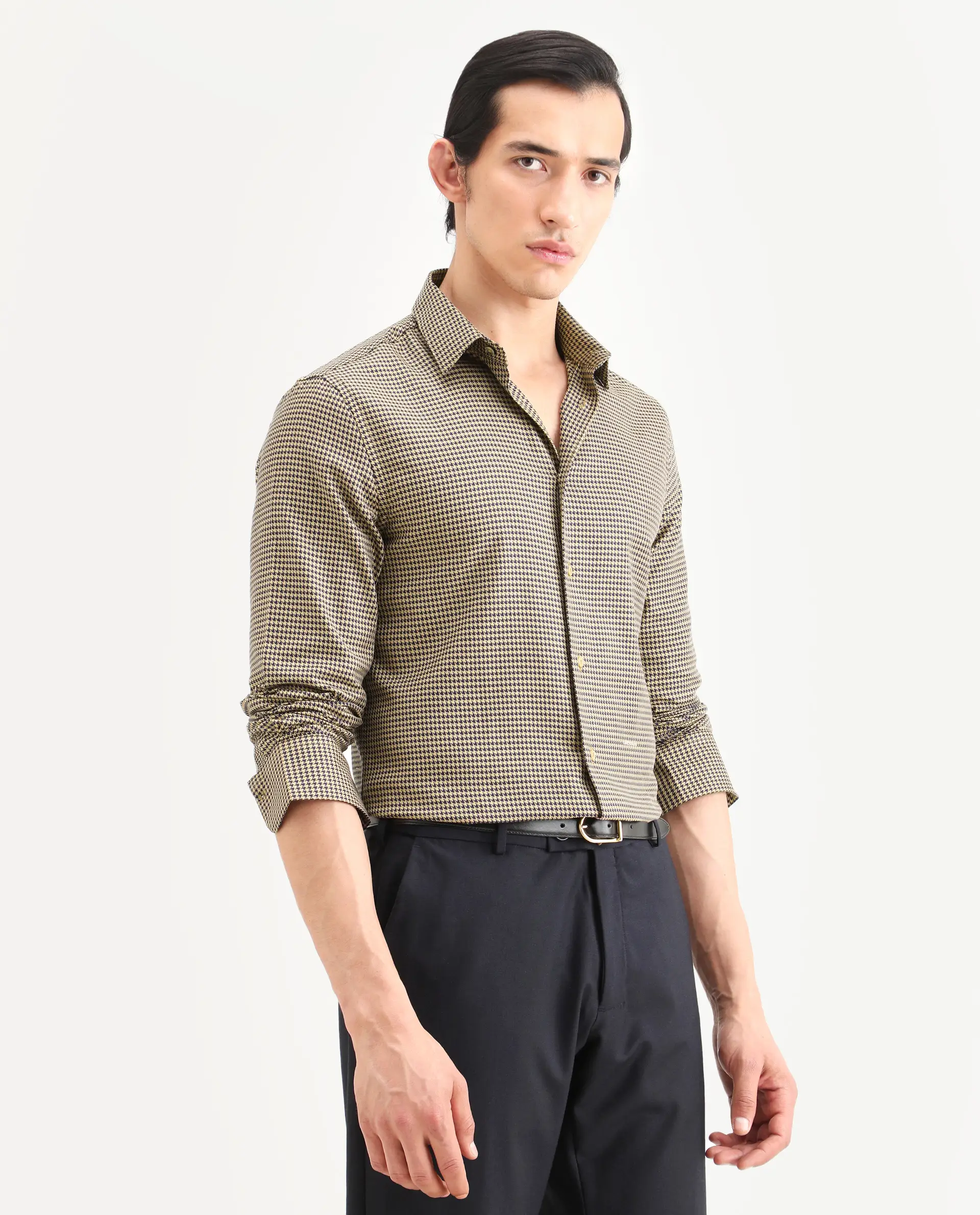 Rare Rabbit Men's Ghesto Light Beige Cotton Fabric Full Sleeve Spread Collar Regular Fit Checked Shirt - Image 5