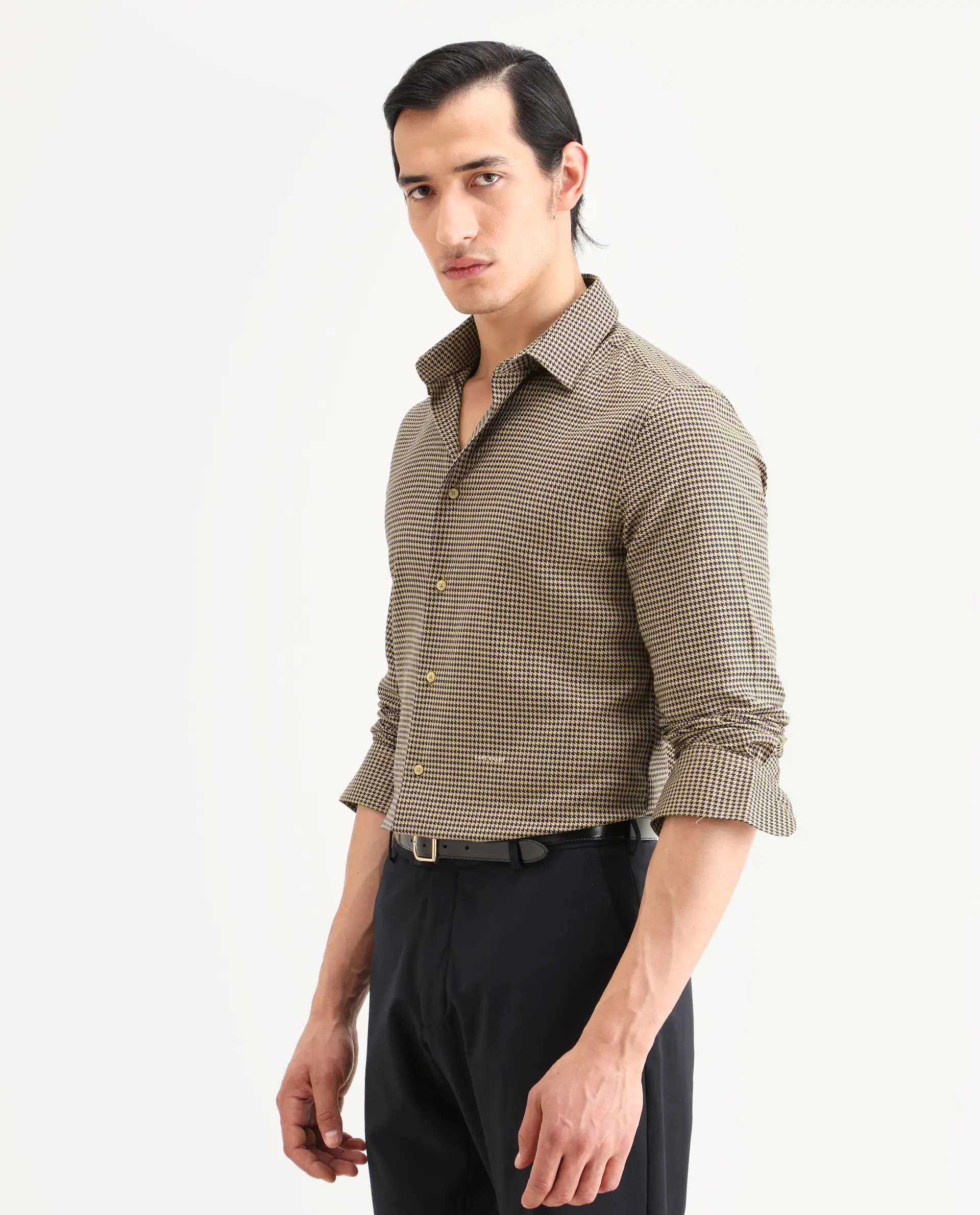 Rare Rabbit Men's Ghesto Light Beige Cotton Fabric Full Sleeve Spread Collar Regular Fit Checked Shirt - Image 6