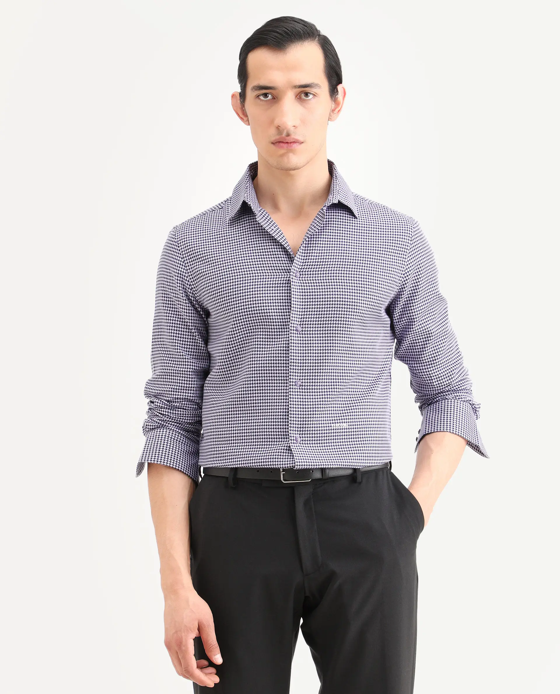Rare Rabbit Men's Ghesto Purple Cotton Fabric Full Sleeve Spread Collar Regular Fit Checked Shirt - Image 4