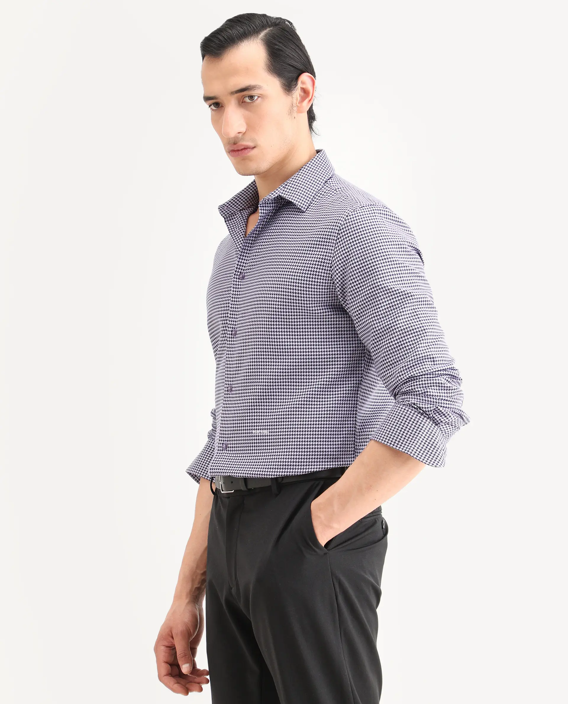 Rare Rabbit Men's Ghesto Purple Cotton Fabric Full Sleeve Spread Collar Regular Fit Checked Shirt - Image 5