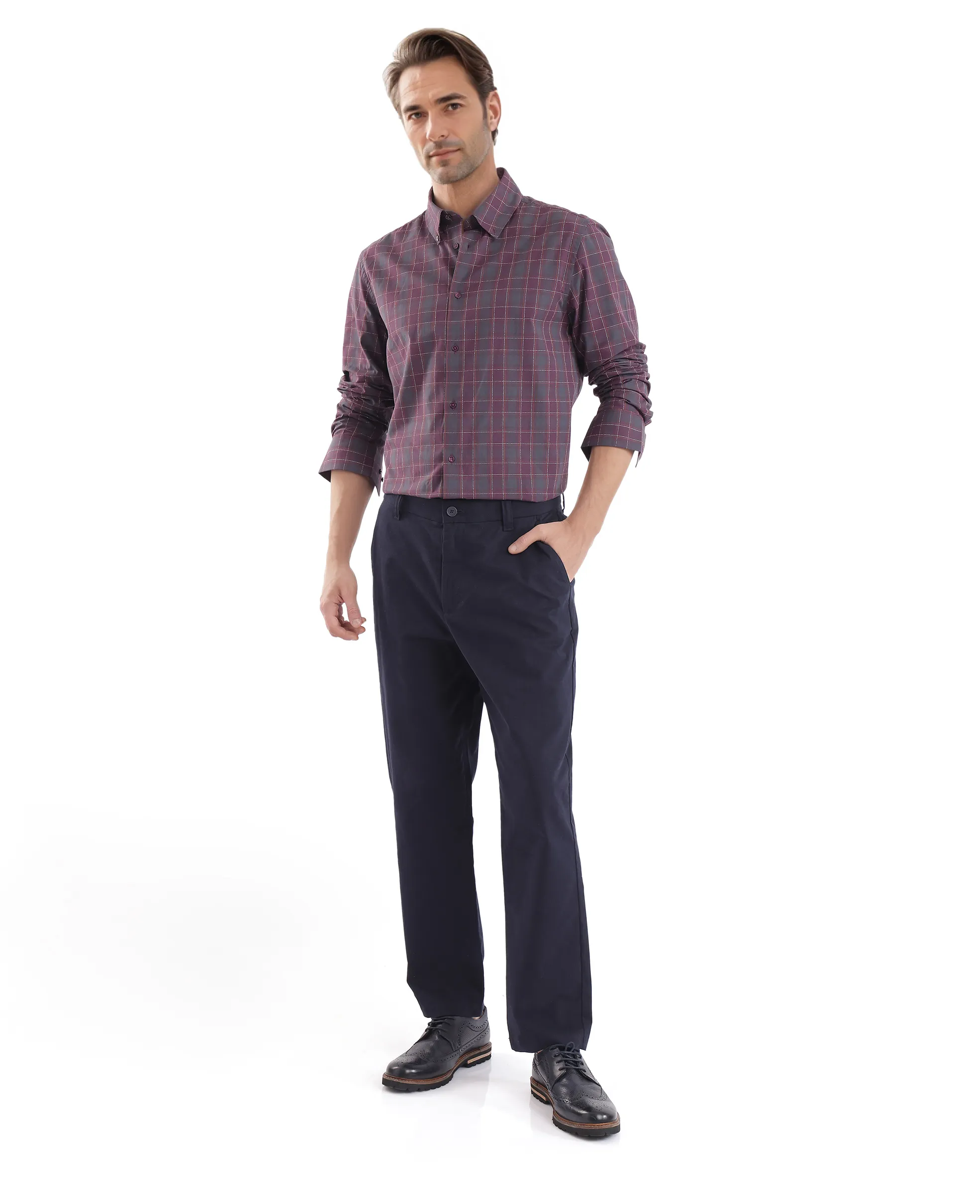 Rare Rabbit Men's Gibis Dark Purple Cotton Checked Print Regular Fit Full Sleeve Collared Shirt - Image 2