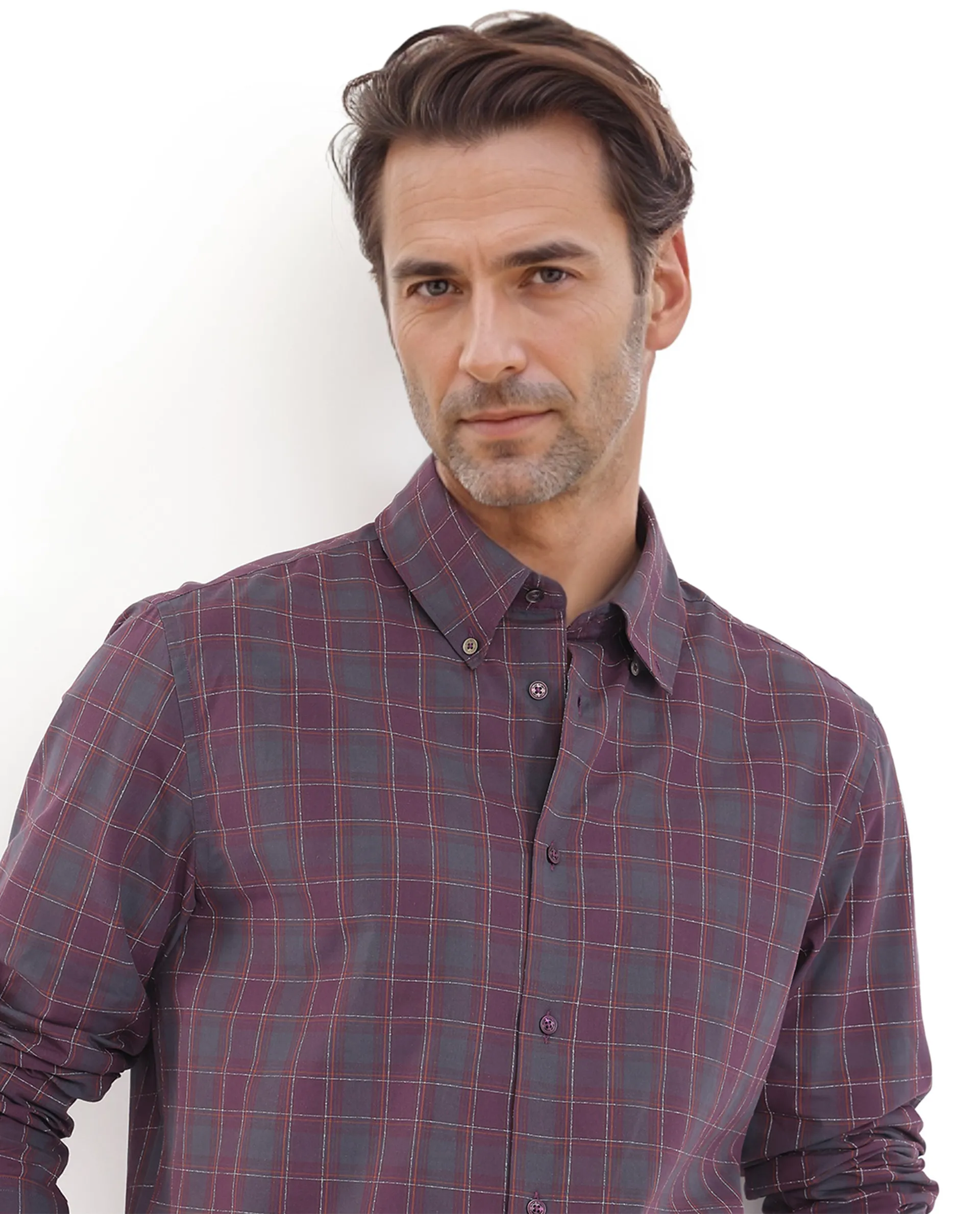 Rare Rabbit Men's Gibis Dark Purple Cotton Checked Print Regular Fit Full Sleeve Collared Shirt - Image 8