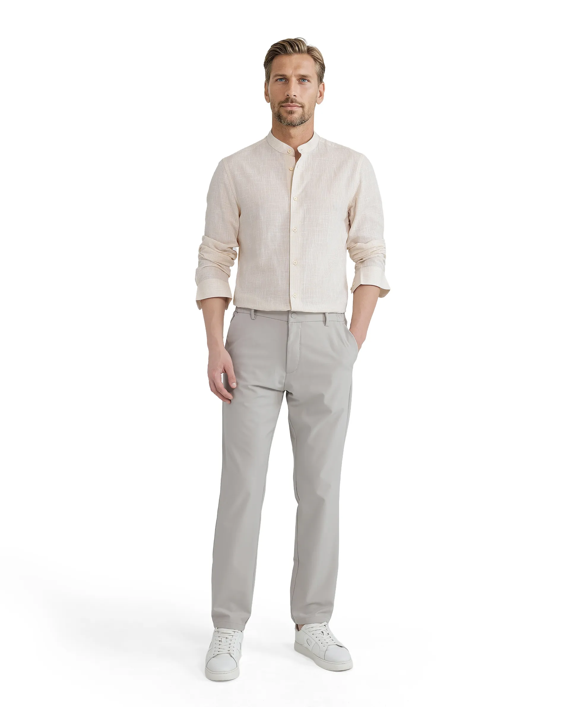 Rare Rabbit Men's Gic Light Yellow Cotton Plain Regular Fit Full Sleeve Mandarin Collar Shirt - Image 6
