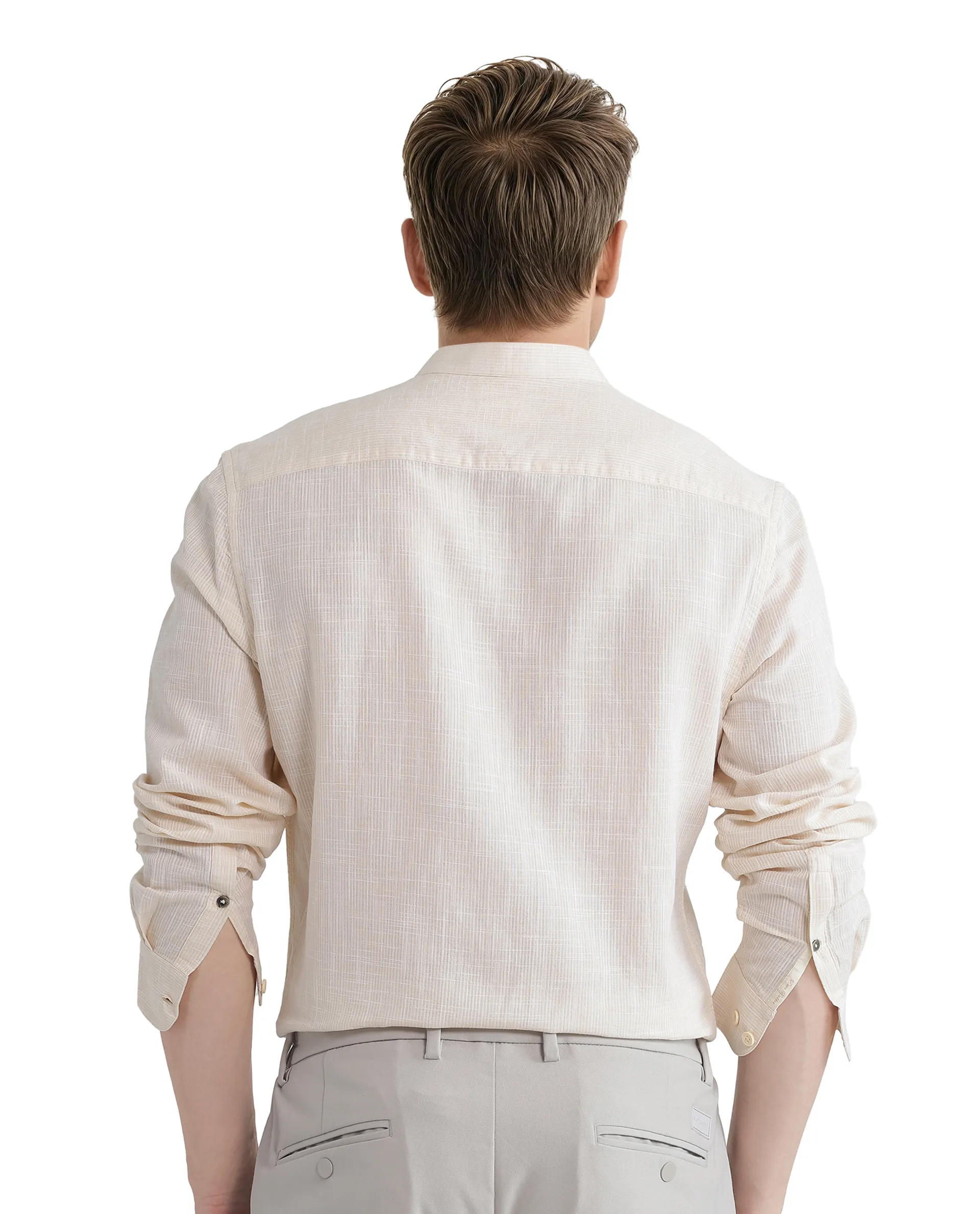 Rare Rabbit Men's Gic Light Yellow Cotton Plain Regular Fit Full Sleeve Mandarin Collar Shirt - Image 8
