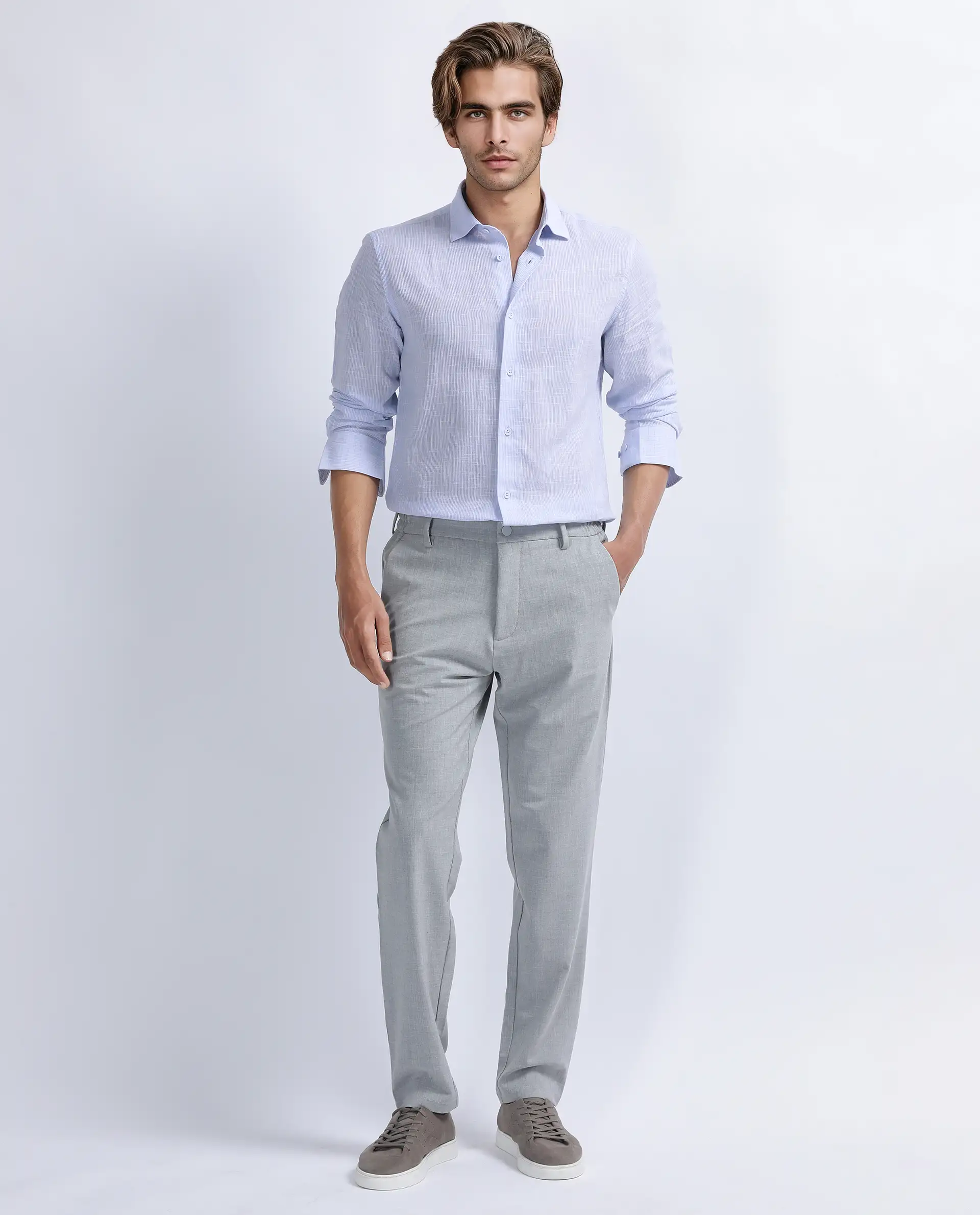 Rare Rabbit Men's Gico Pastel Blue Cotton Plain Regular Fit Full Sleeve Collared Shirt - Image 2