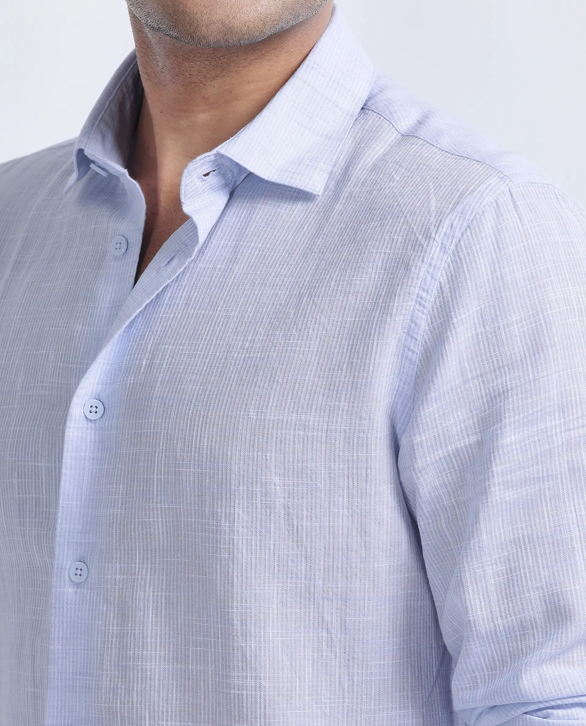 Rare Rabbit Men's Gico Pastel Blue Cotton Plain Regular Fit Full Sleeve Collared Shirt - Image 3