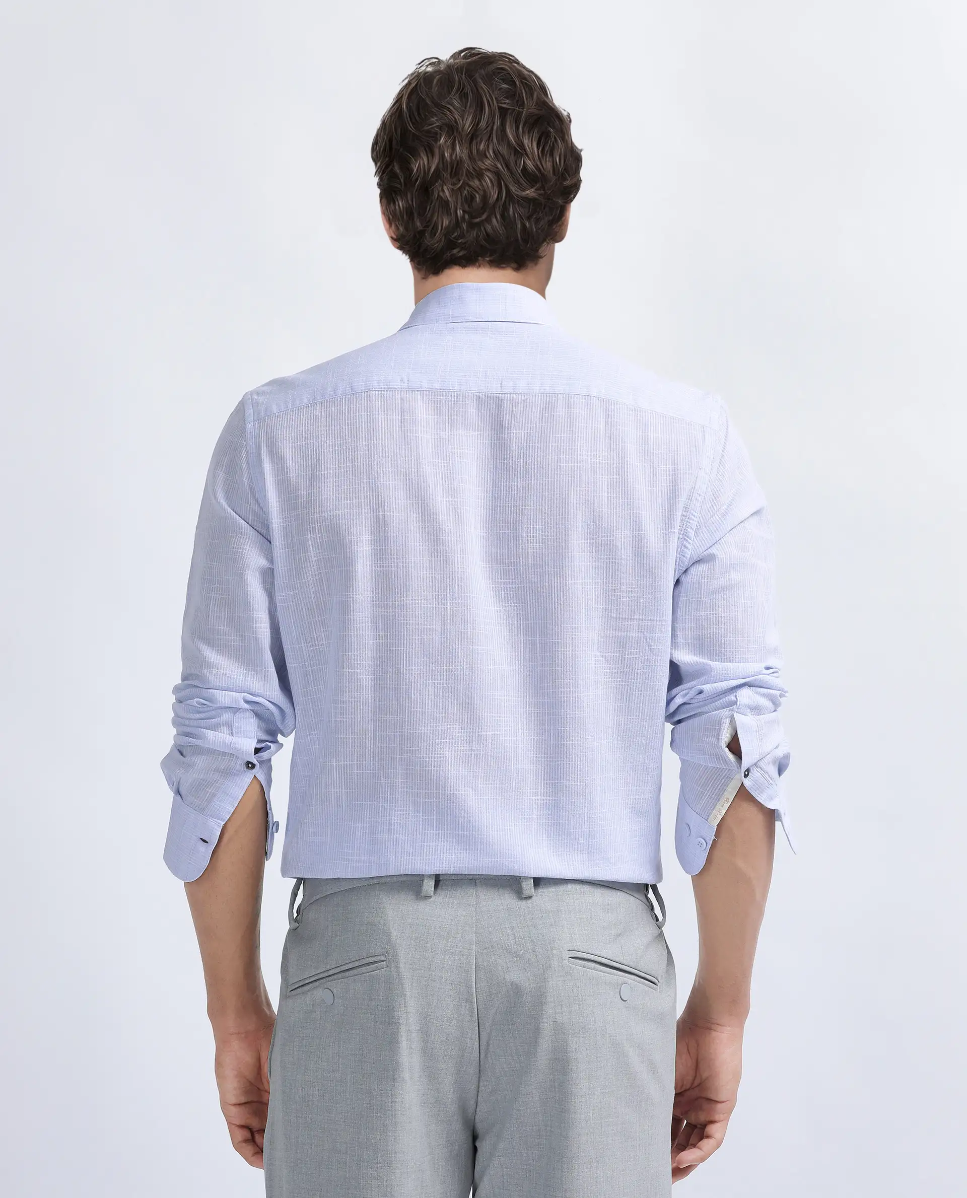 Rare Rabbit Men's Gico Pastel Blue Cotton Plain Regular Fit Full Sleeve Collared Shirt - Image 4