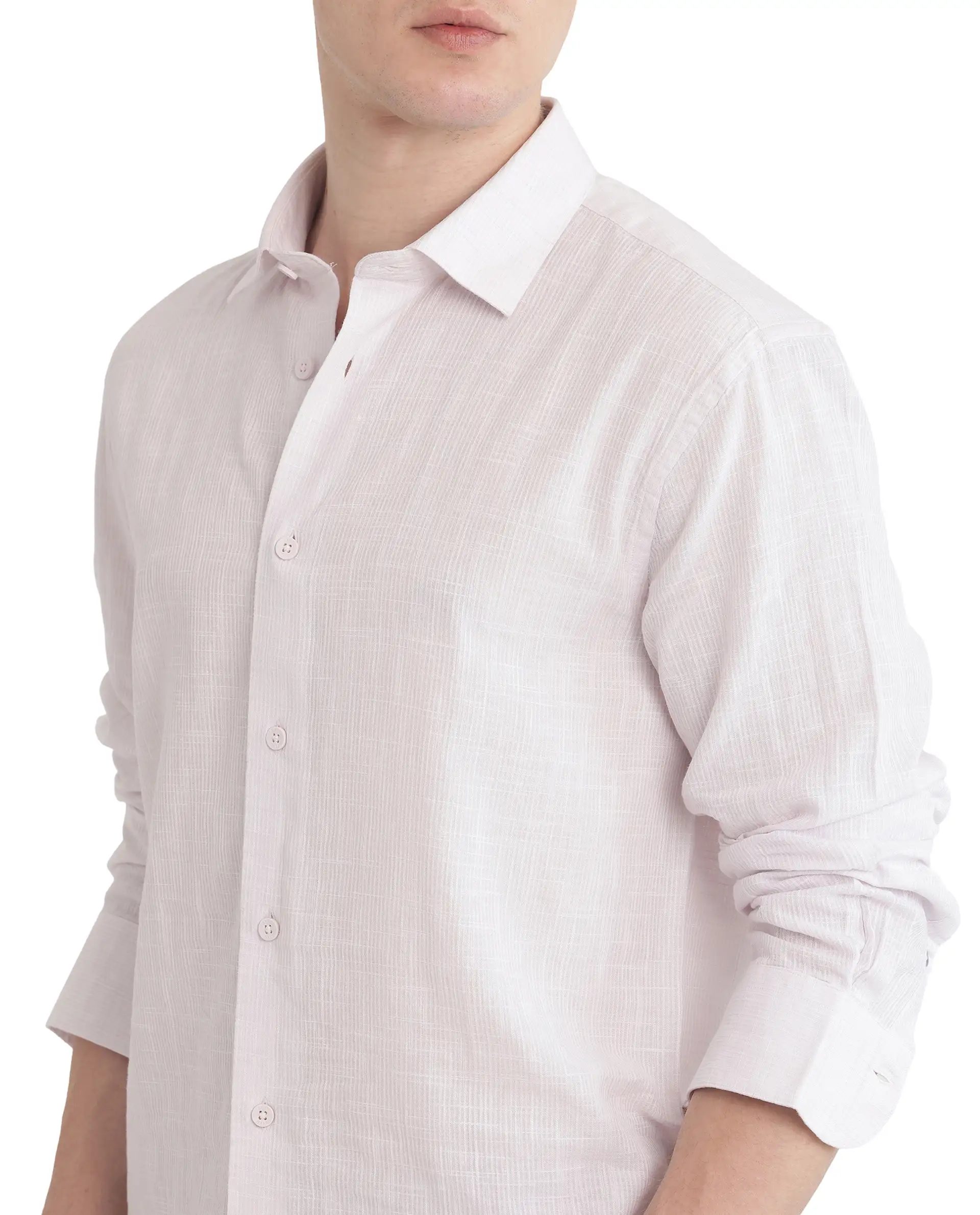 Rare Rabbit Men's Gico Pastel Pink Cotton Plain Regular Fit Full Sleeve Collared Shirt - Image 3
