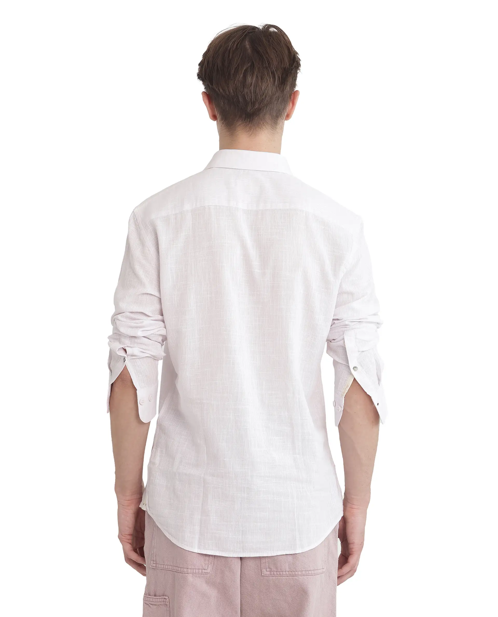 Rare Rabbit Men's Gico Pastel Pink Cotton Plain Regular Fit Full Sleeve Collared Shirt - Image 4