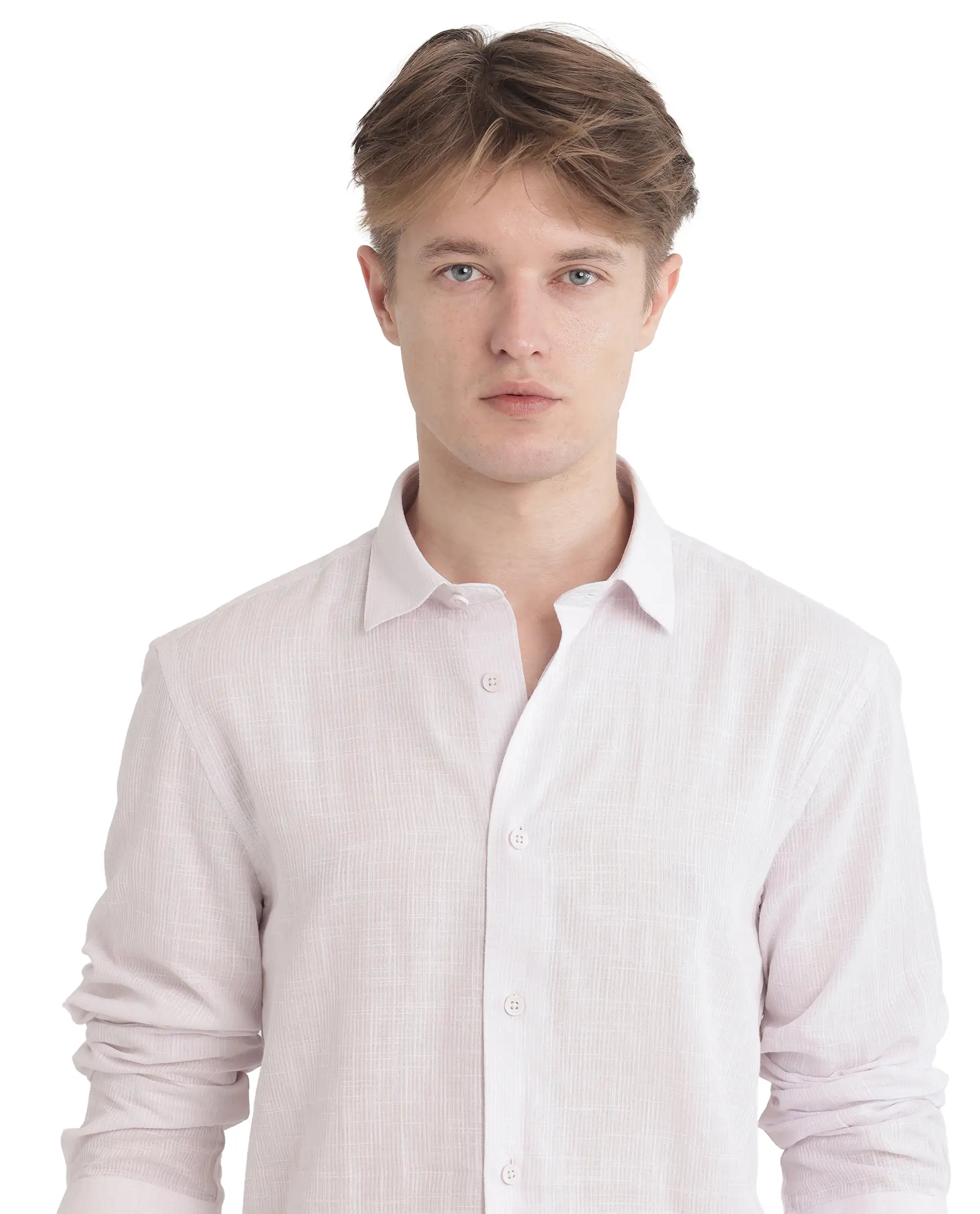 Rare Rabbit Men's Gico Pastel Pink Cotton Plain Regular Fit Full Sleeve Collared Shirt - Image 8