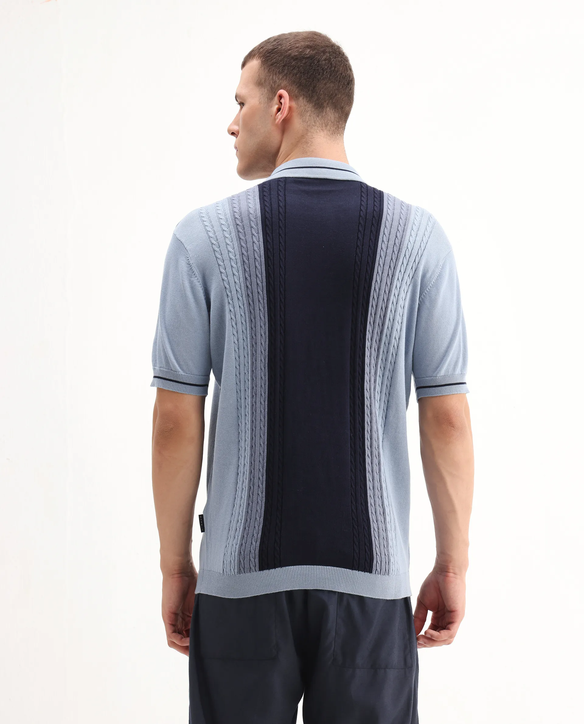 Rare Rabbit Men's Giff Dusky Blue Cotton Textured Regular Fit Half Sleeve Polo - Image 7
