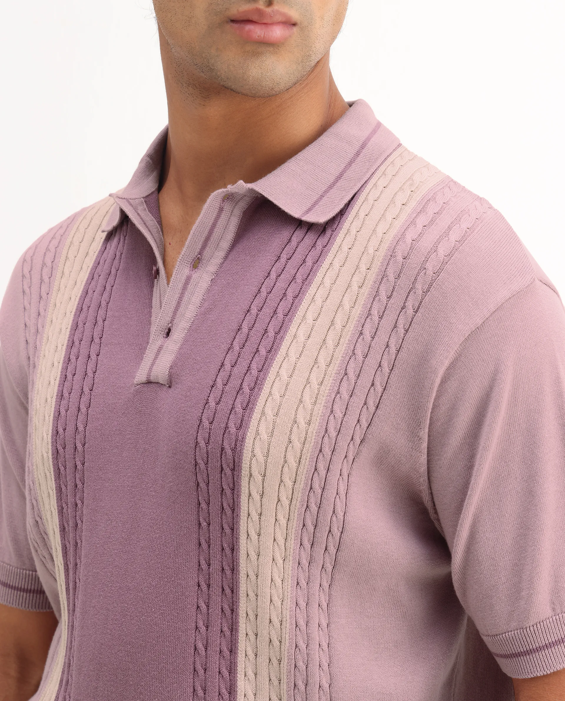Rare Rabbit Men's Giff Dusky Pink Cotton Textured Regular Fit Half Sleeve Polo - Image 3