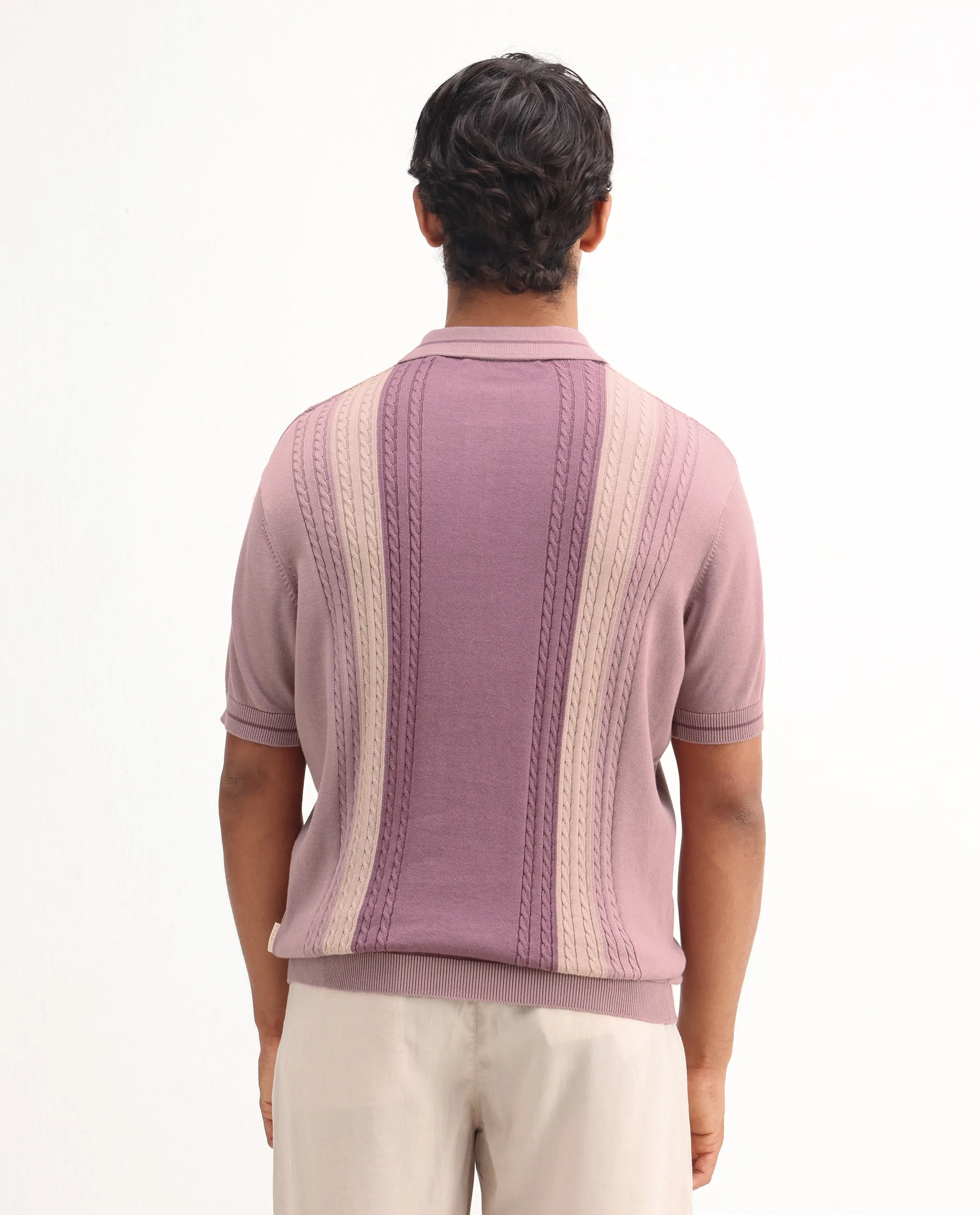 Rare Rabbit Men's Giff Dusky Pink Cotton Textured Regular Fit Half Sleeve Polo - Image 7