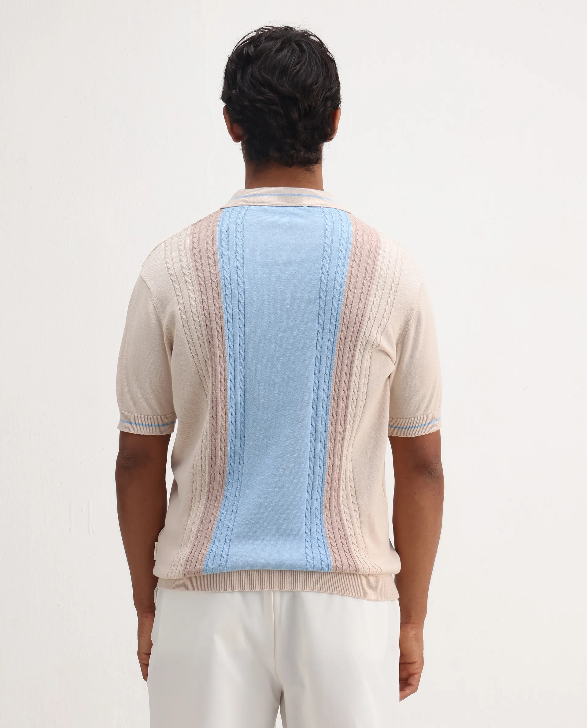 Rare Rabbit Men's Giff Light Beige Cotton Textured Regular Fit Half Sleeve Polo - Image 7