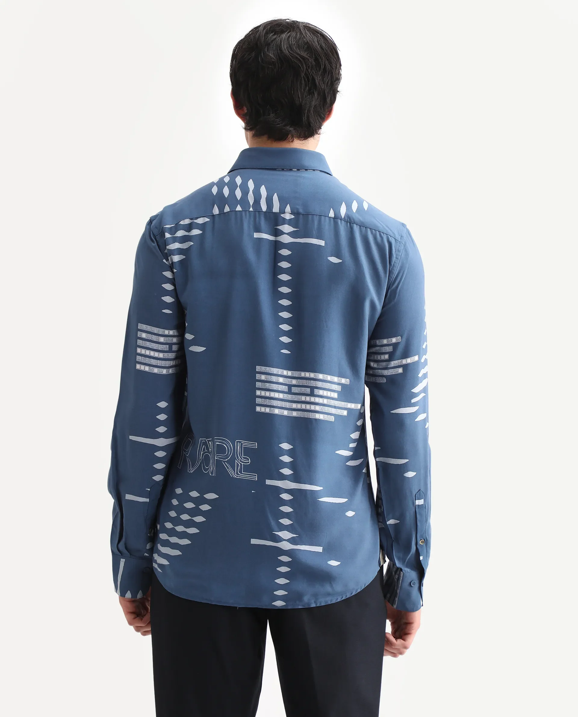 Rare Rabbit Men's Gigano-Ls Dusky Blue Tencel Blend Digital Print Regular Fit Full Sleeve Collared Shirt - Image 7