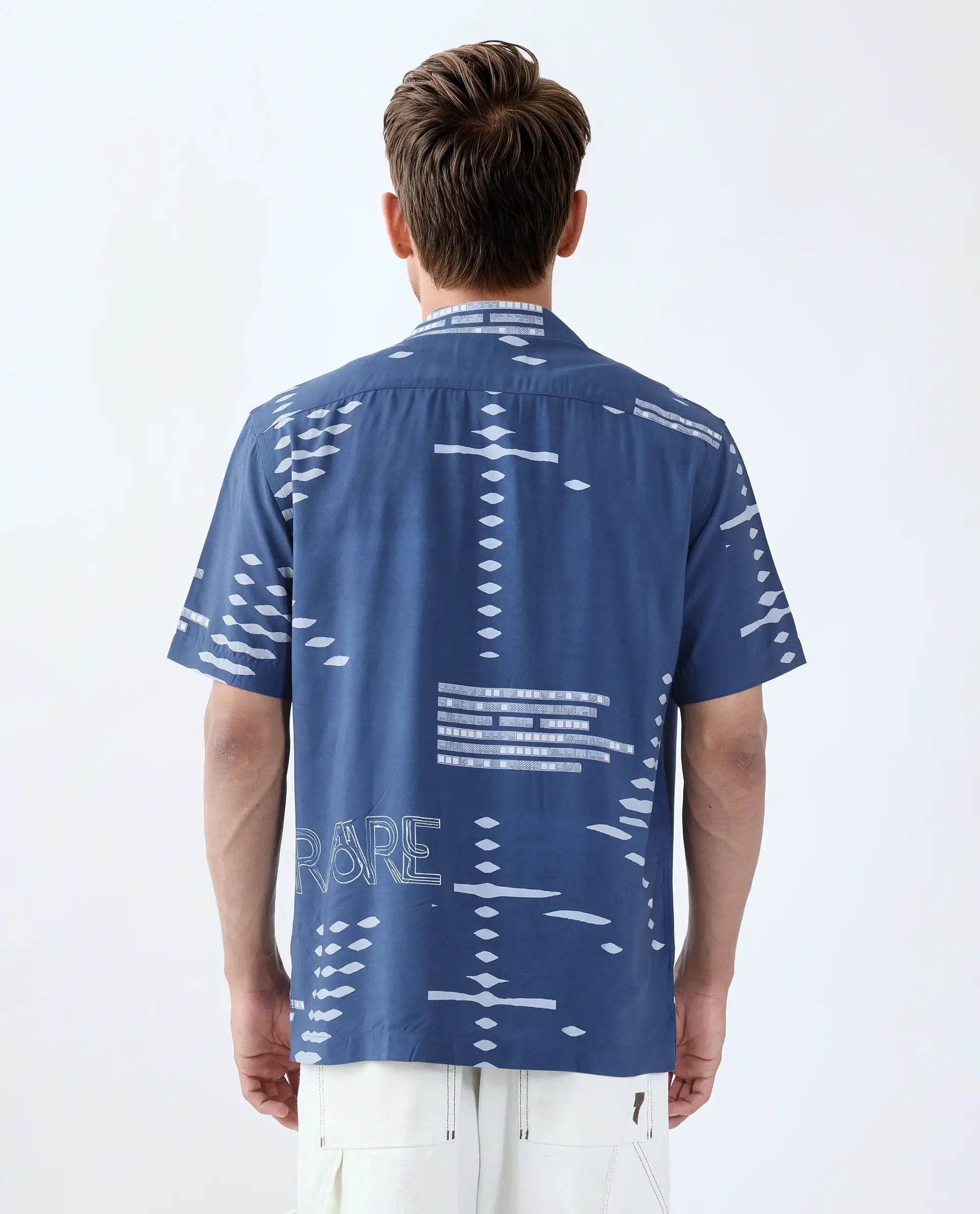 Rare Rabbit Men's Gigano-Ss Dusky Blue Tencel Blend Digital Print Regular Fit Half Sleeve Collared Shirt - Image 8