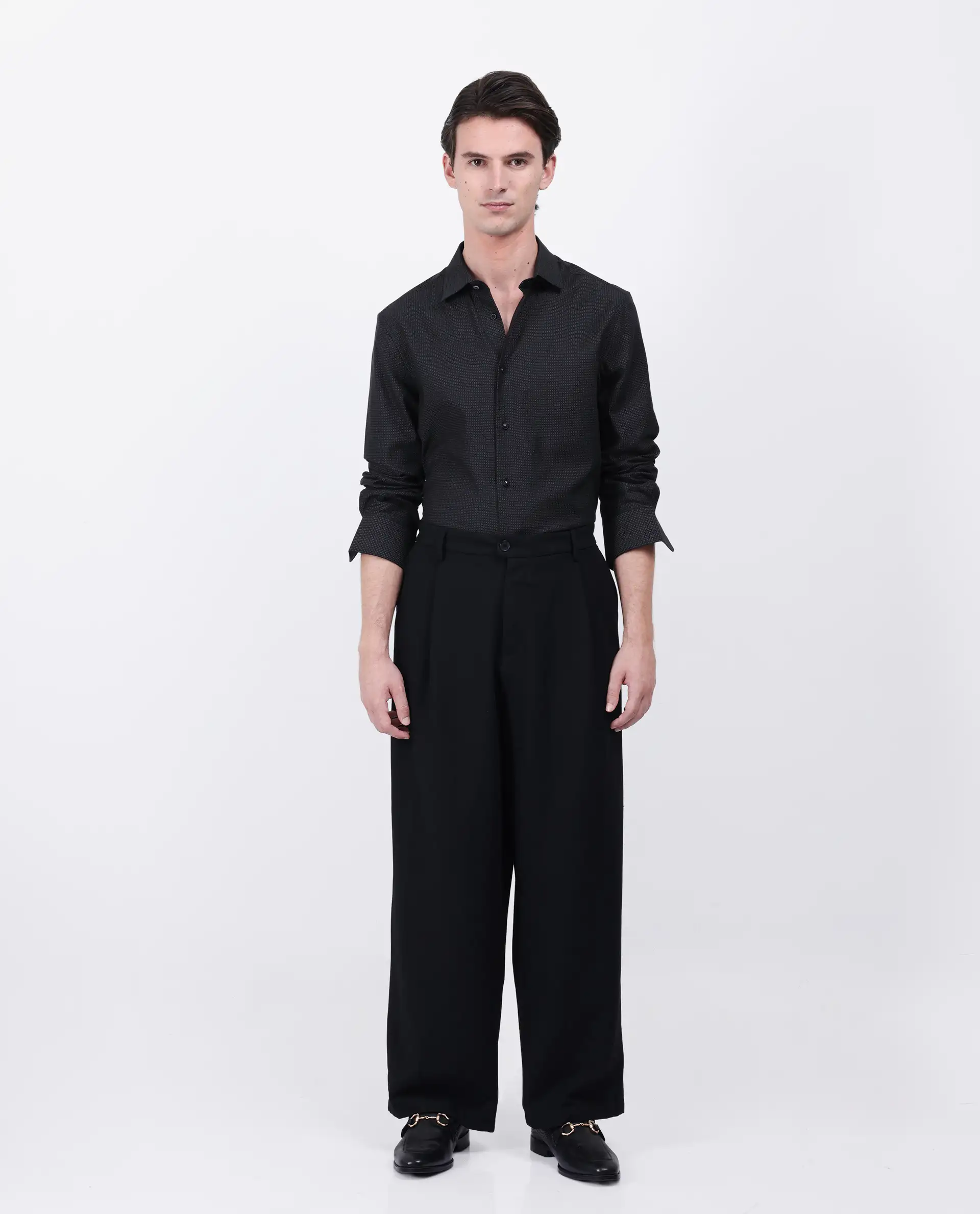 Rare Rabbit Men's Gilk Black Viscose Blend Polka Print Regular Fit Full Sleeve Collared Shirt - Image 2