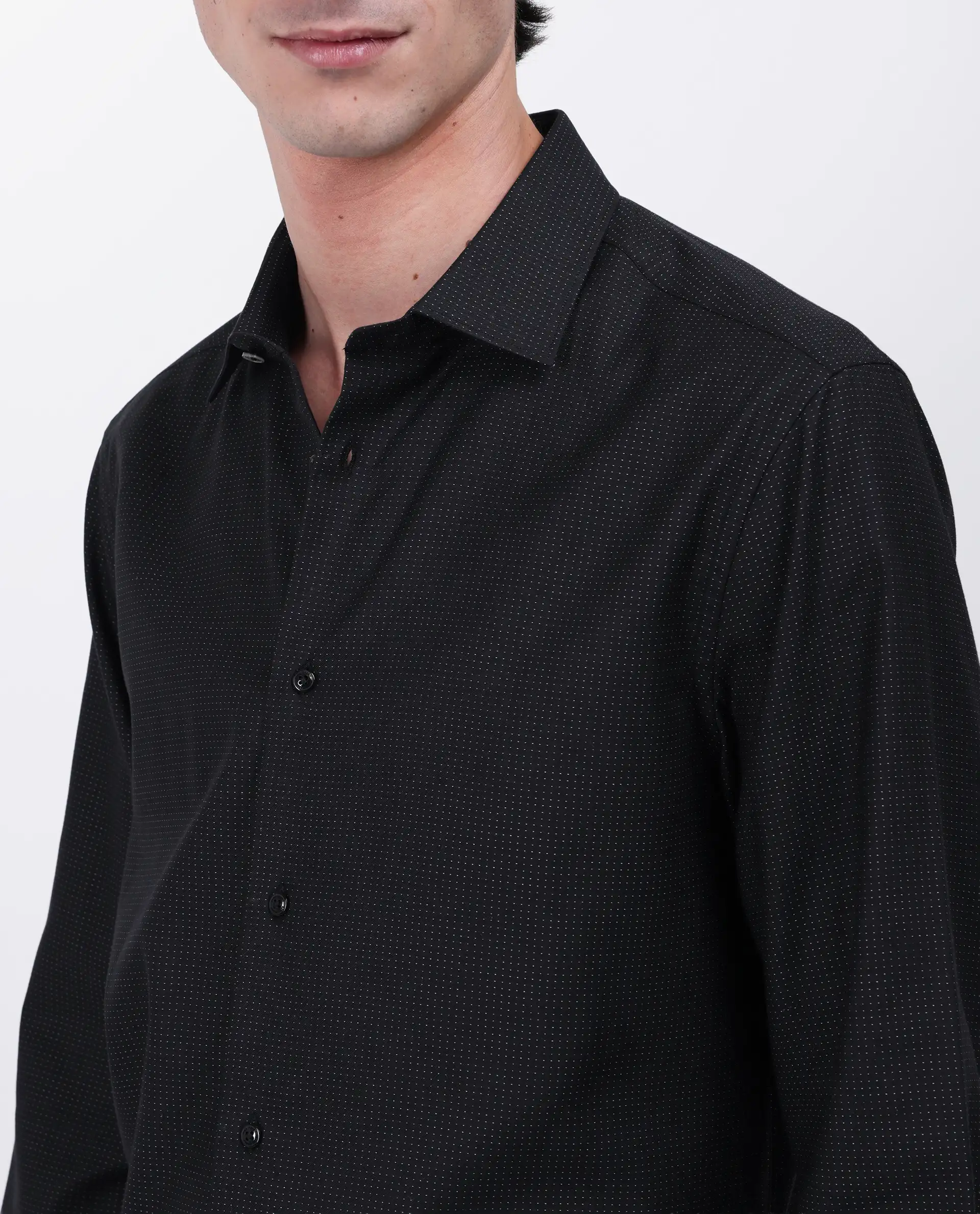 Rare Rabbit Men's Gilk Black Viscose Blend Polka Print Regular Fit Full Sleeve Collared Shirt - Image 4