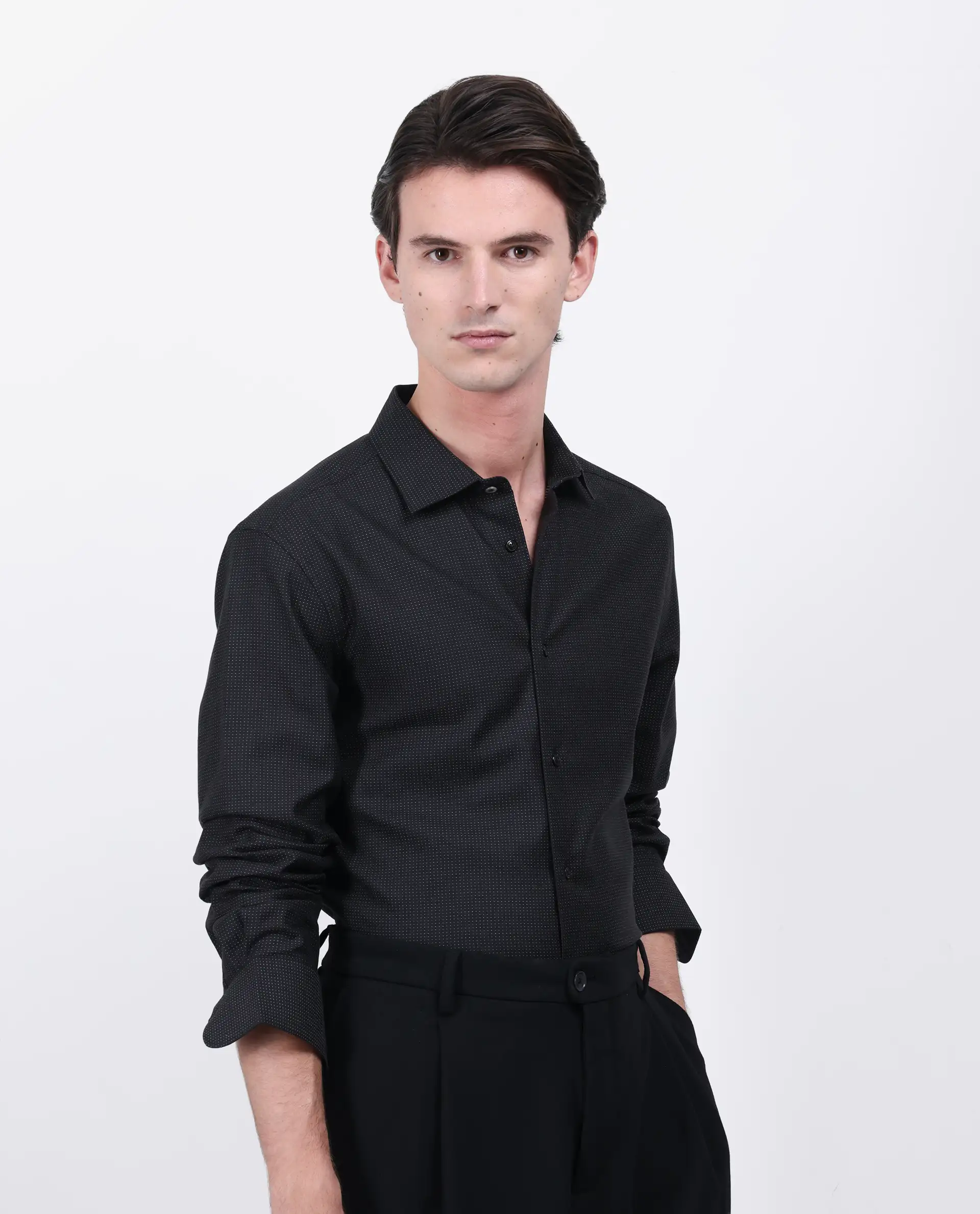 Rare Rabbit Men's Gilk Black Viscose Blend Polka Print Regular Fit Full Sleeve Collared Shirt - Image 7