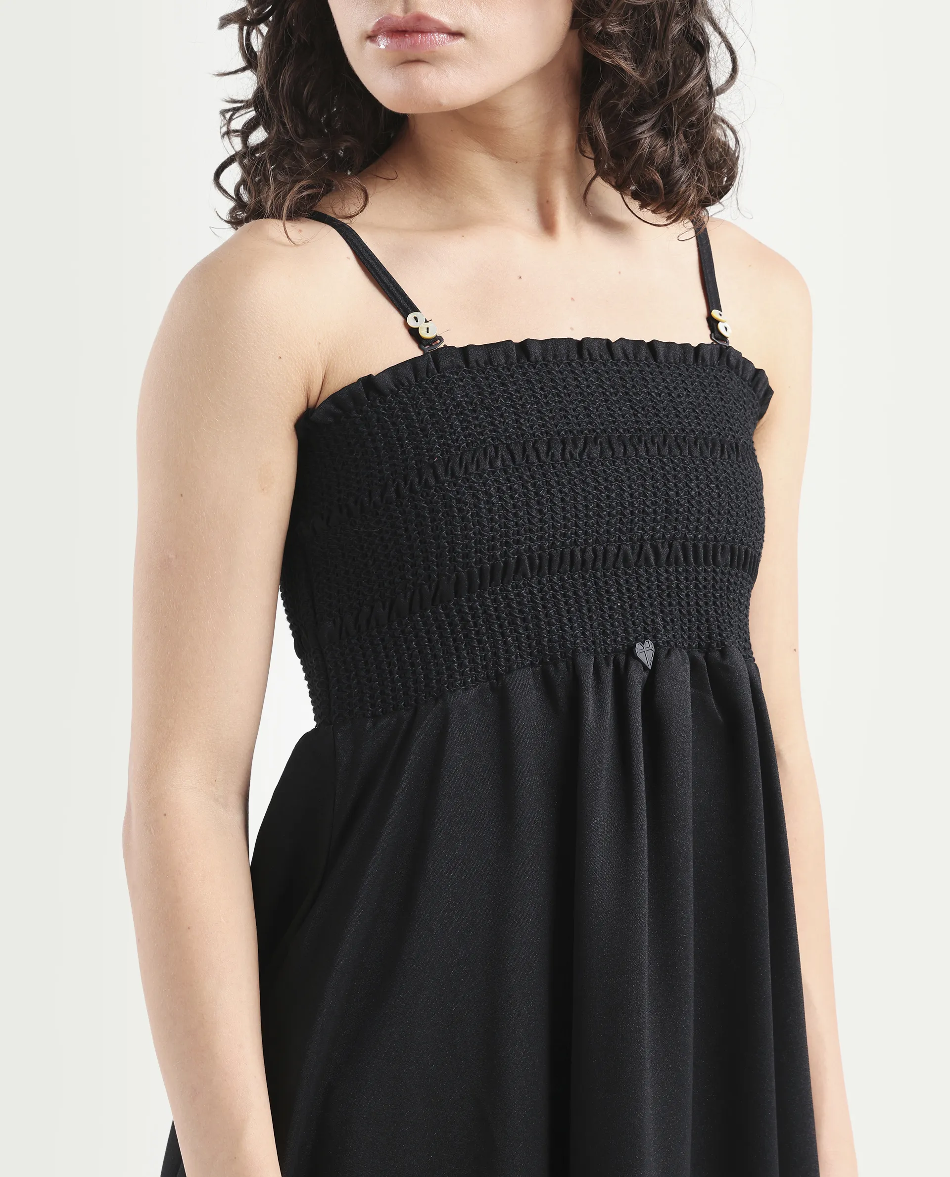 Rareism Women's Gimpel Black Viscose Blend Collarless Plain Shoulder Strap Maxi Fit And Flare Dress - Image 4