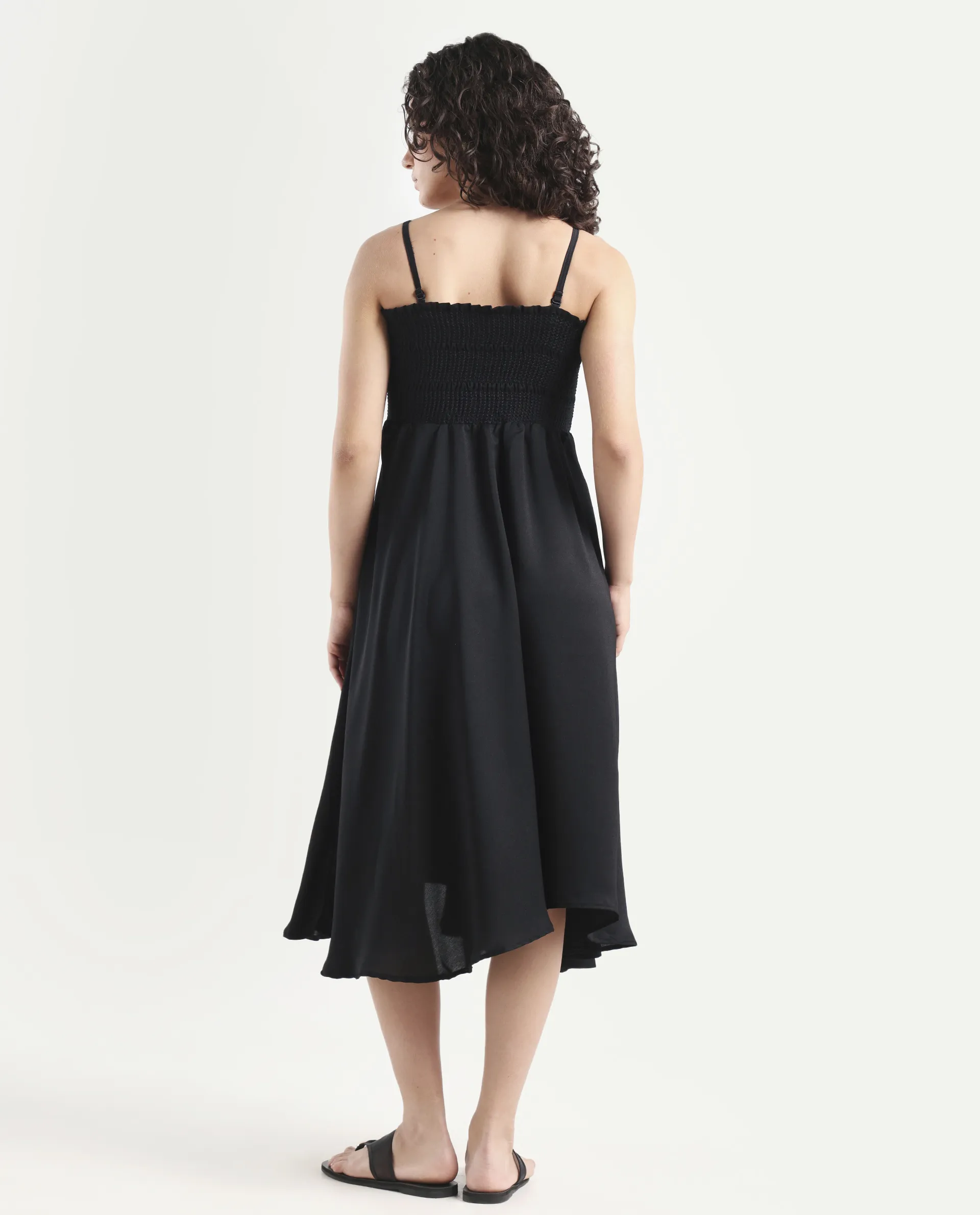 Rareism Women's Gimpel Black Viscose Blend Collarless Plain Shoulder Strap Maxi Fit And Flare Dress - Image 7