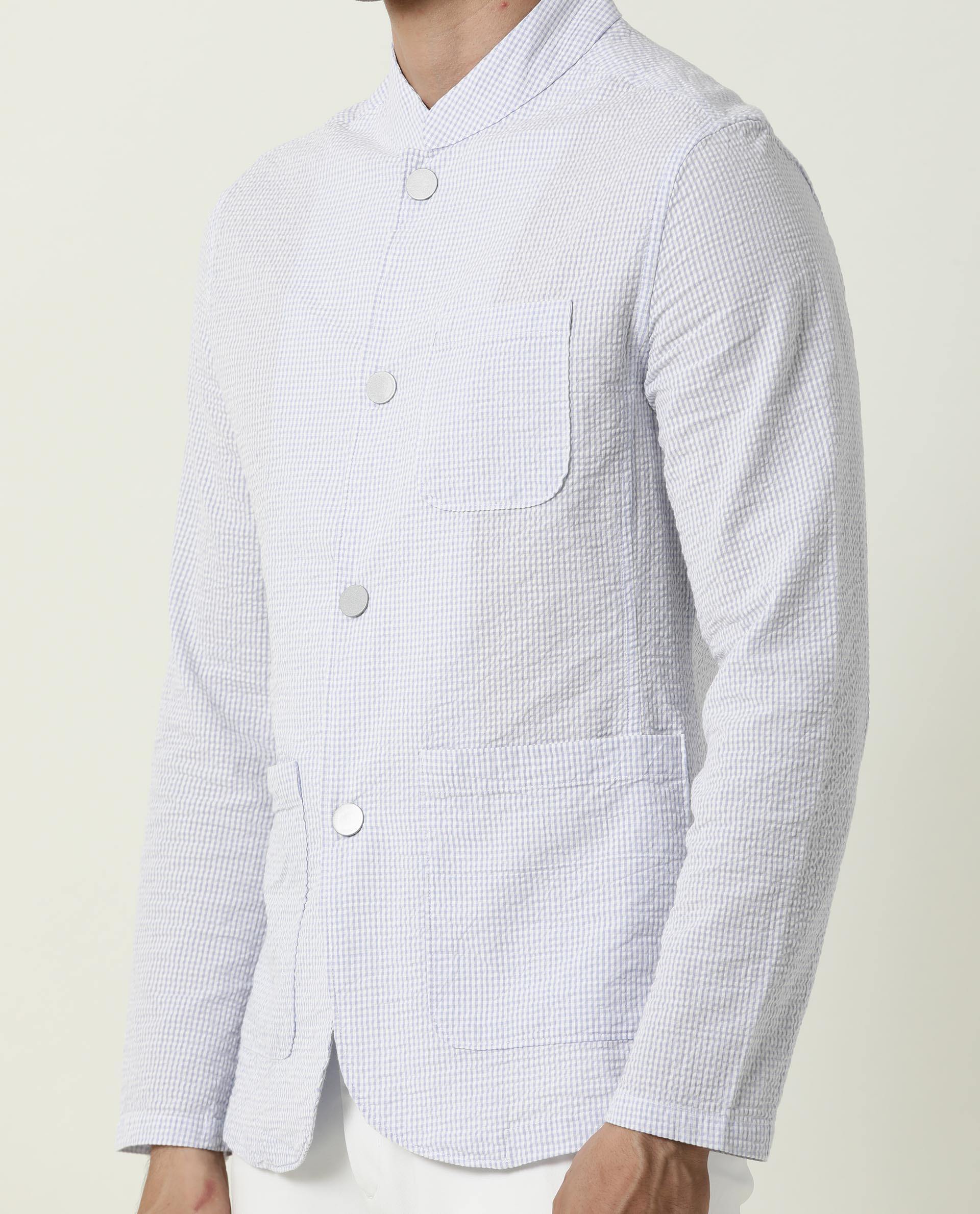 Rare Rabbit Men's Gin Purple Cotton Checked Print Regular Fit Full Sleeve Mandarin Collar Jacket - Image 4