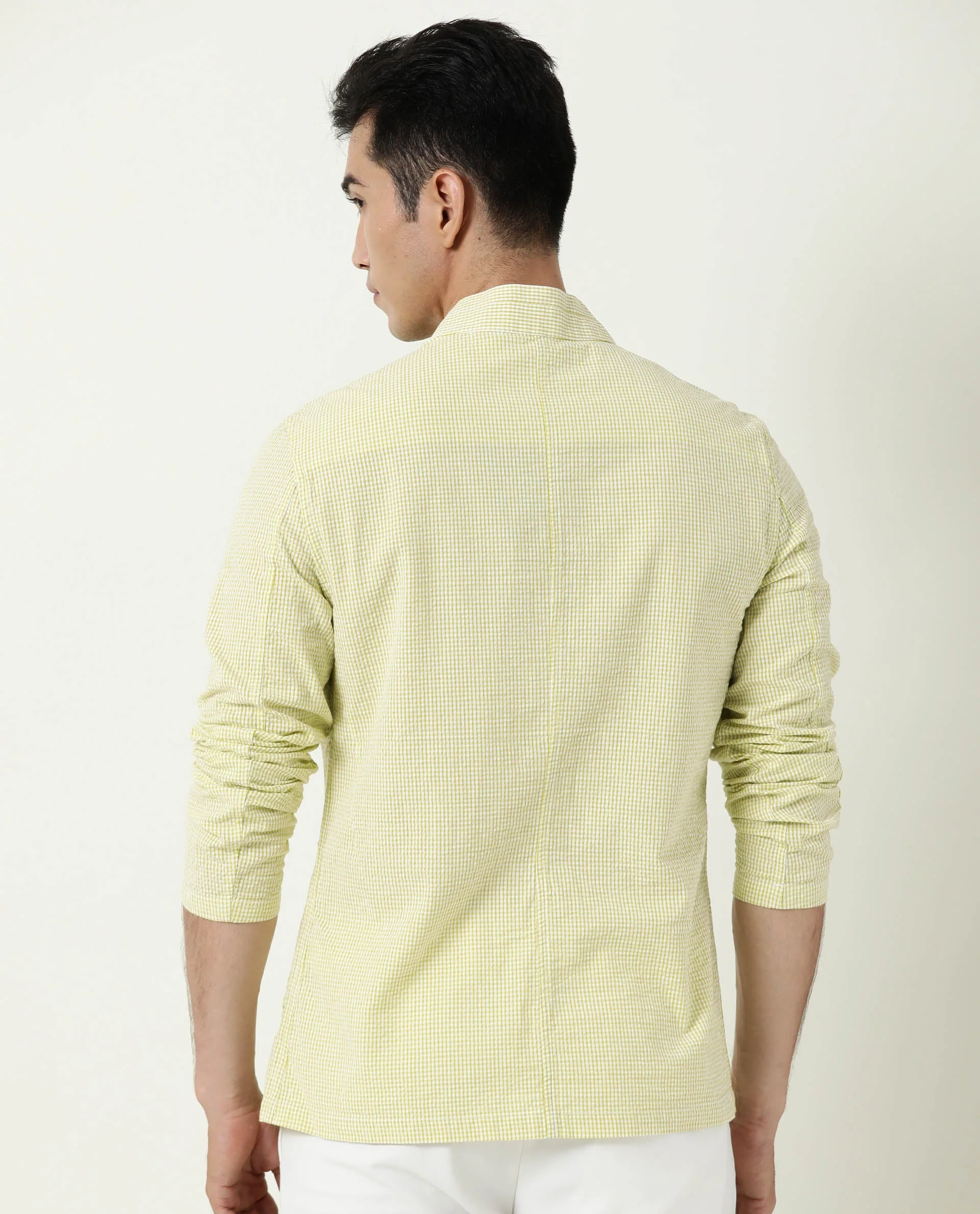 Rare Rabbit Men's Gin Olive Cotton Checked Print Regular Fit Full Sleeve Mandarin Collar Jacket - Image 12