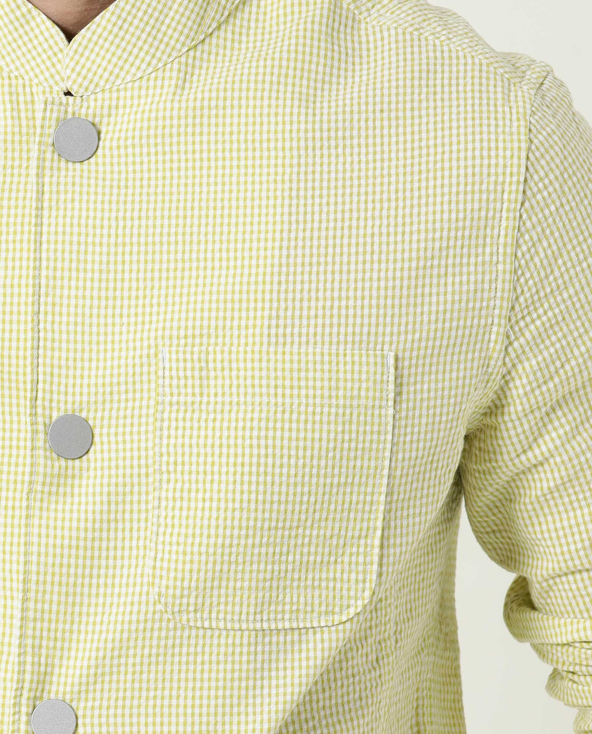 Rare Rabbit Men's Gin Olive Cotton Checked Print Regular Fit Full Sleeve Mandarin Collar Jacket - Image 7
