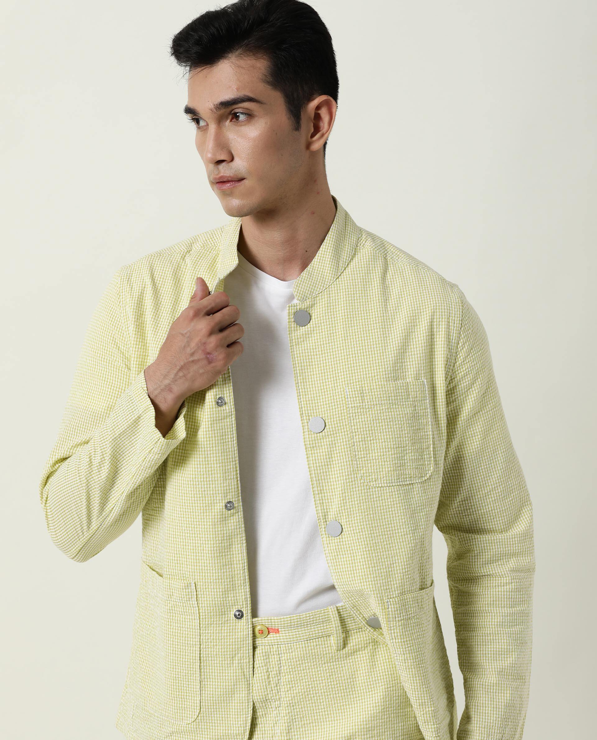 Rare Rabbit Men's Gin Olive Cotton Checked Print Regular Fit Full Sleeve Mandarin Collar Jacket - Image 8