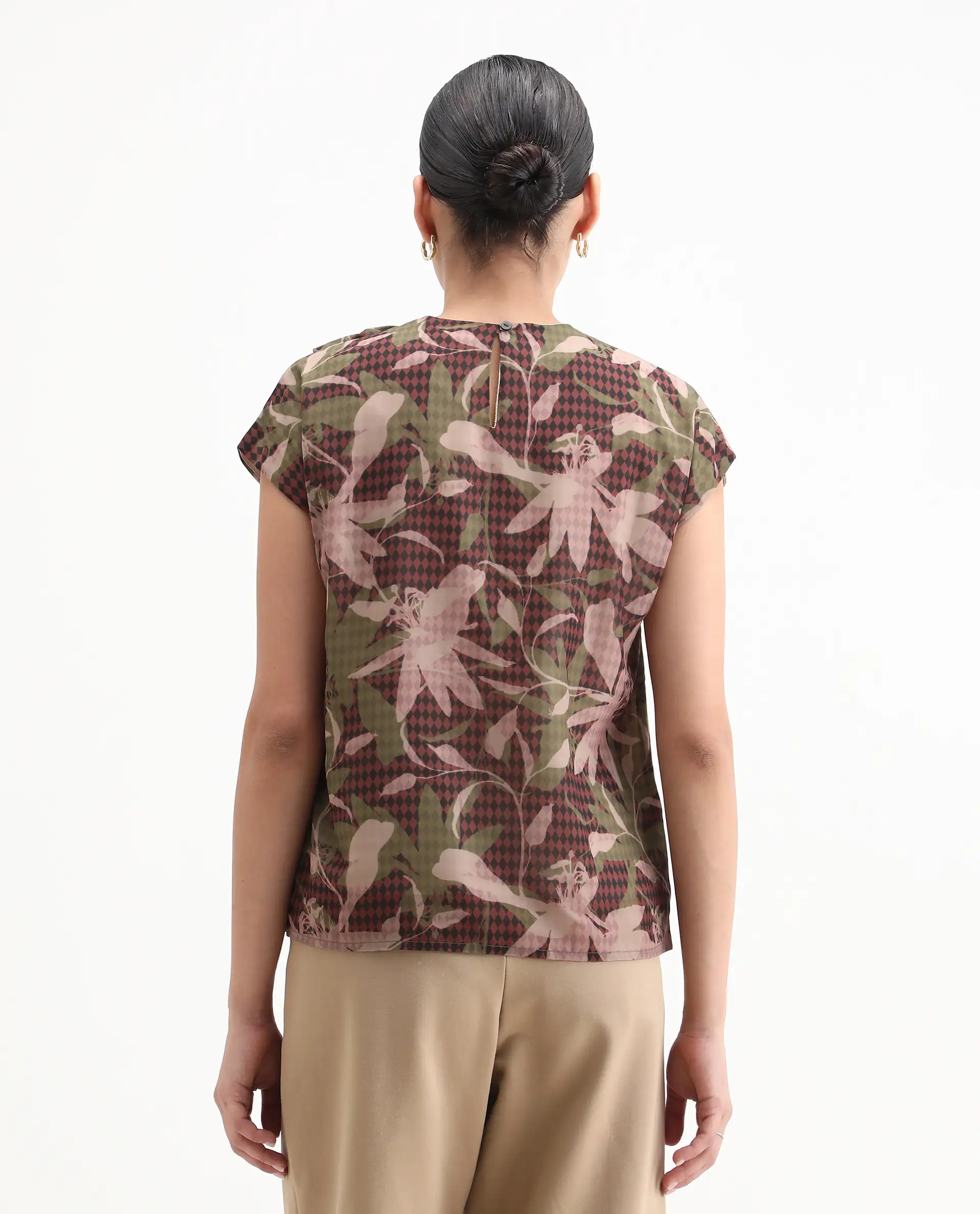Rareism Women's Ginga Multi Polyester Crew Neck Leaf Print Extended Sleeves Regular Fit Top - Image 5
