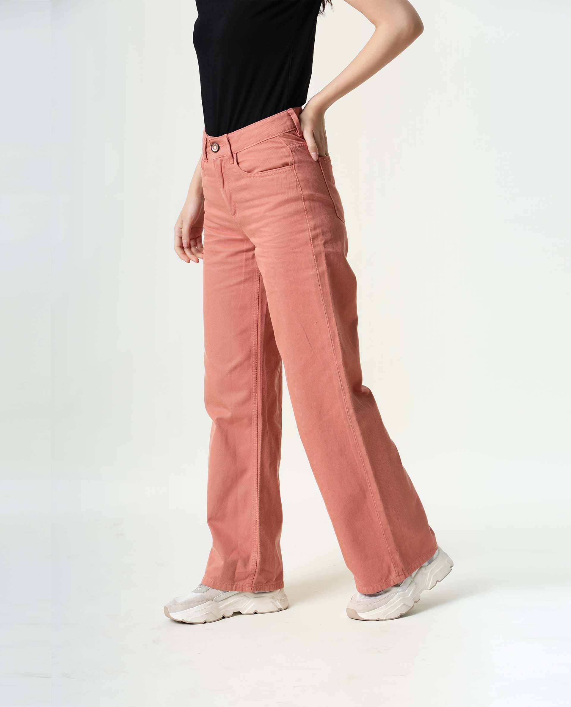 Rareism Women's Ginno Peach Cotton Plain Ankle Length Regular Fit Trouser - Image 2