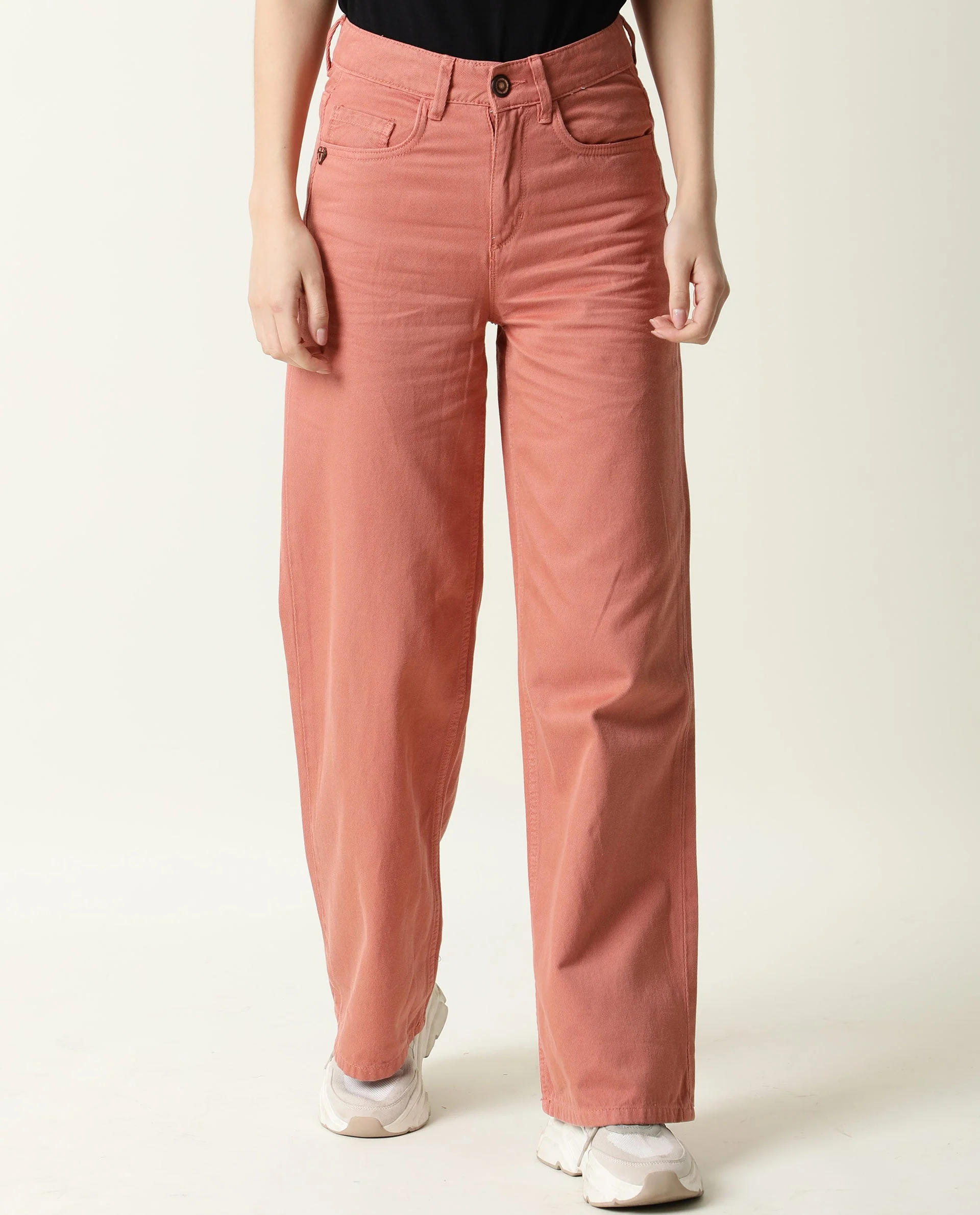Rareism Women's Ginno Peach Cotton Plain Ankle Length Regular Fit Trouser - Image 3
