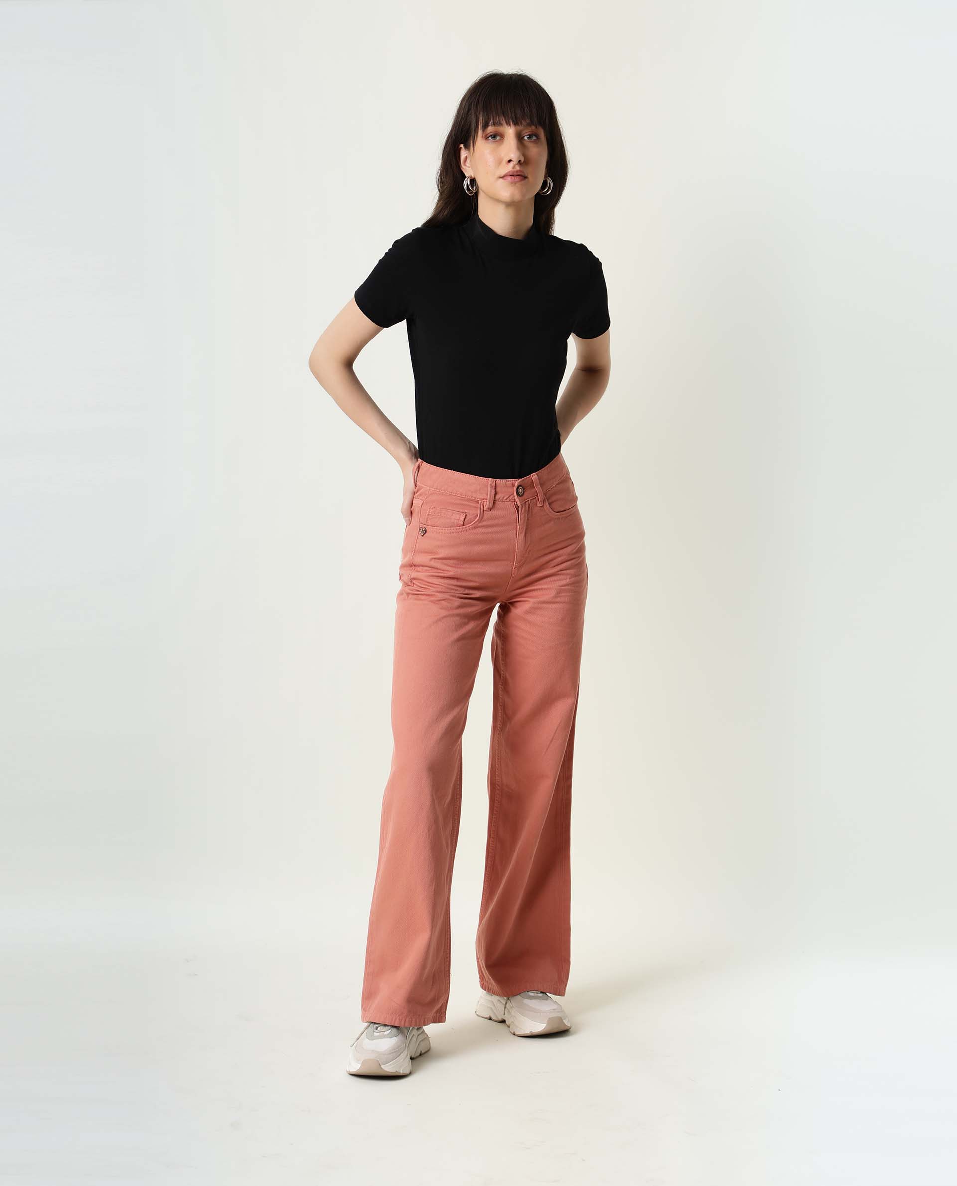 Rareism Women's Ginno Peach Cotton Plain Ankle Length Regular Fit Trouser - Image 5