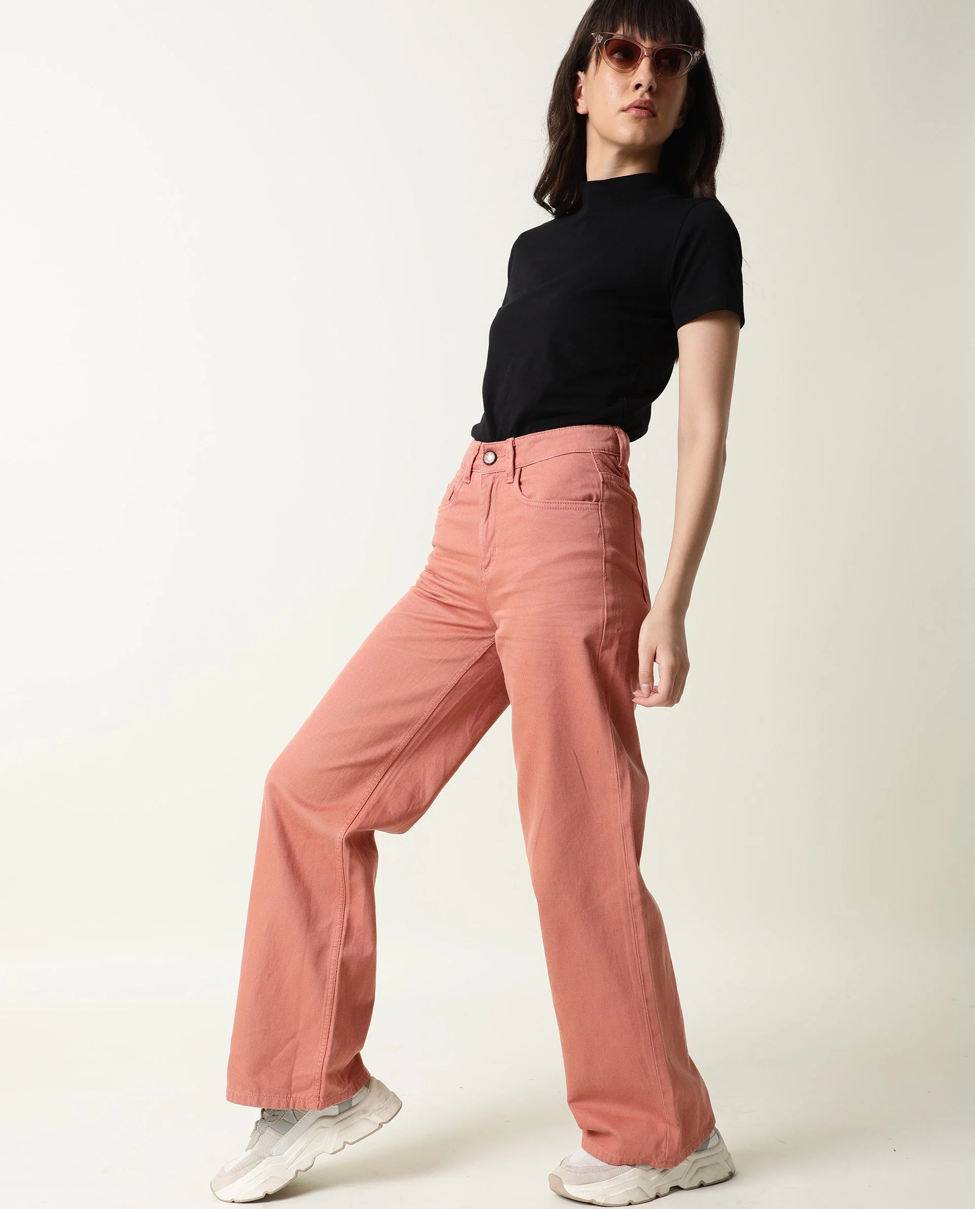 Rareism Women's Ginno Peach Cotton Plain Ankle Length Regular Fit Trouser - Image 6