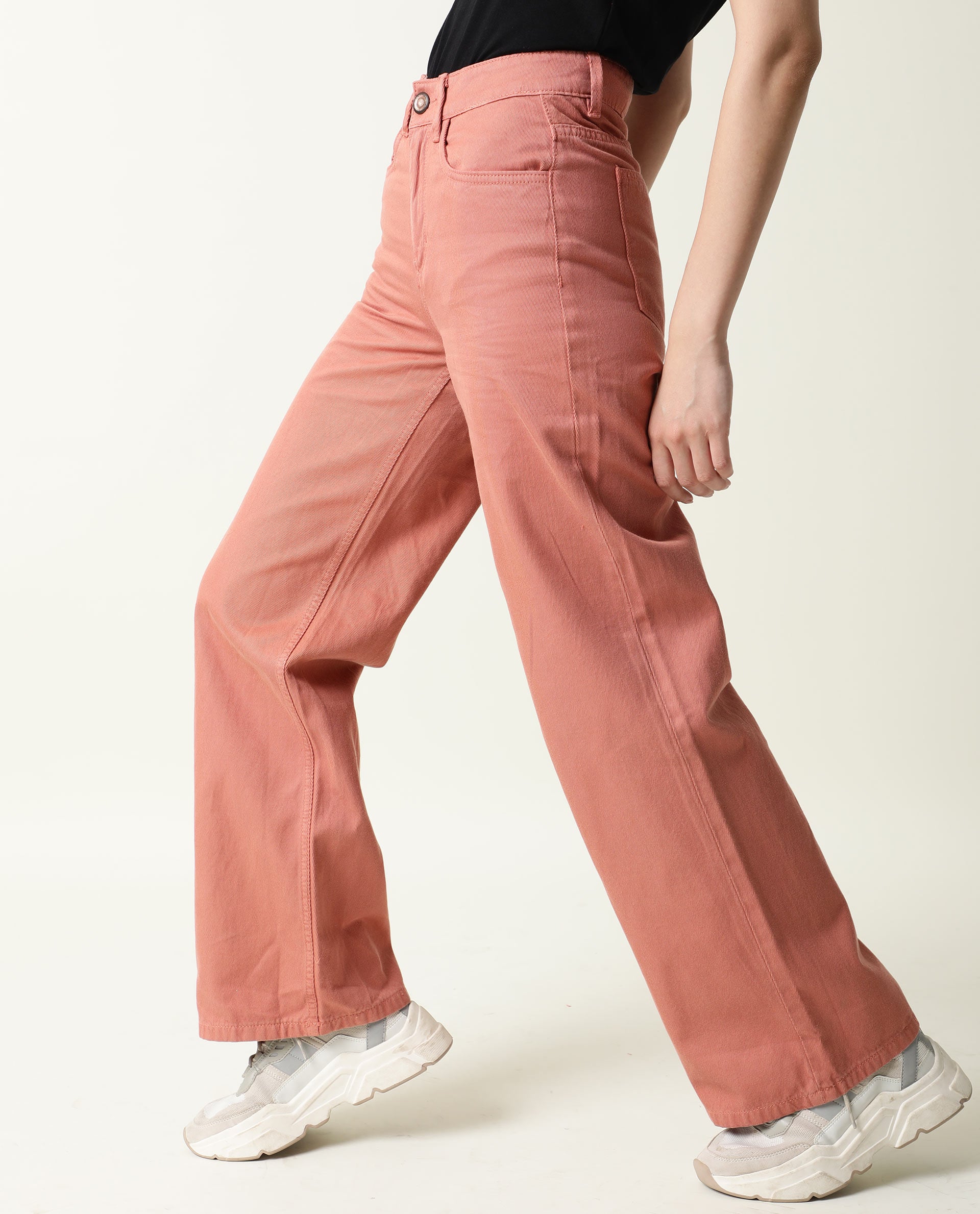 Rareism Women's Ginno Peach Cotton Plain Ankle Length Regular Fit Trouser - Image 7